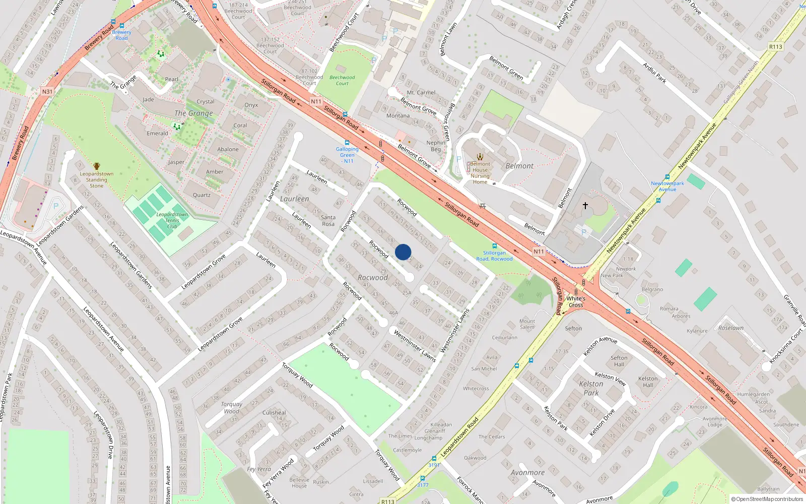 Overhead map showing the location of 21 Rocwood, Blackrock