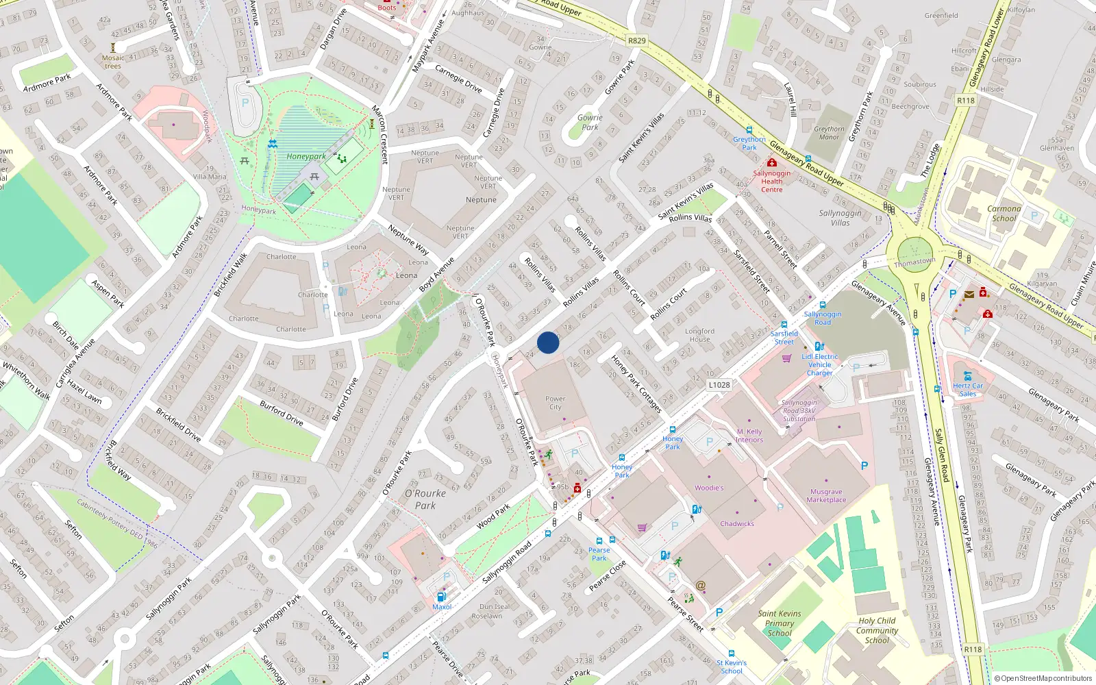 Overhead map showing the location of 21 Rollins Villas, Sallynoggin