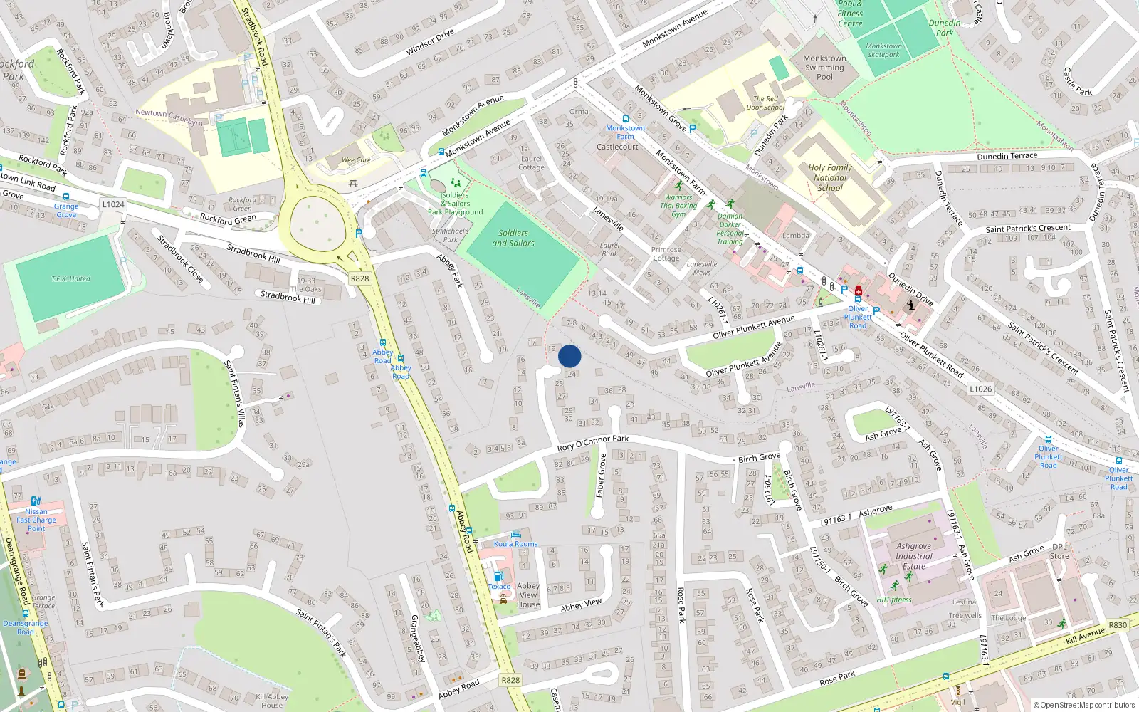 Overhead map showing the location of 21 Rory Oconnor Park, Dun Laoghaire, Dublin