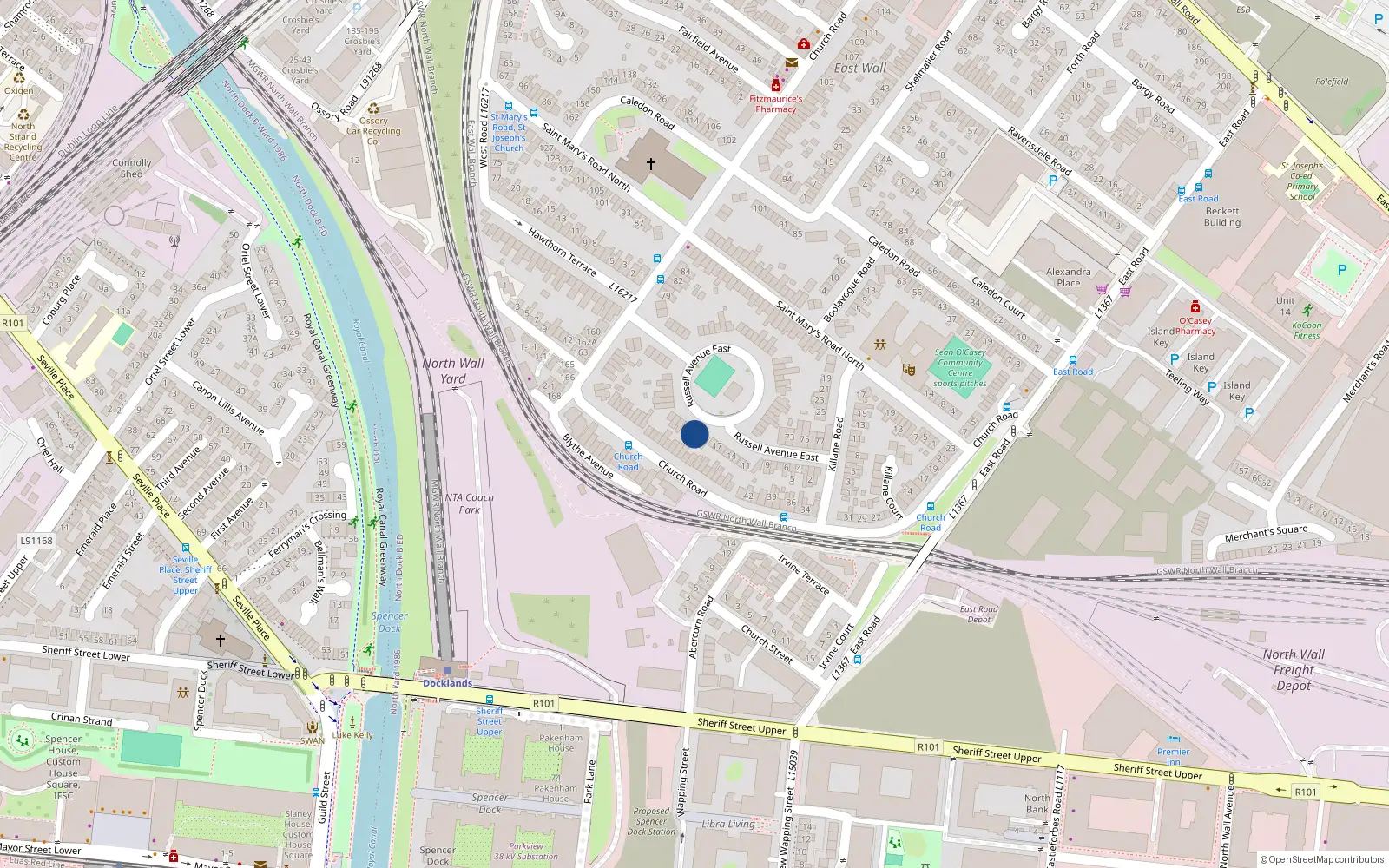 Overhead map showing the location of 21 Russell Avenue East, Dublin 3