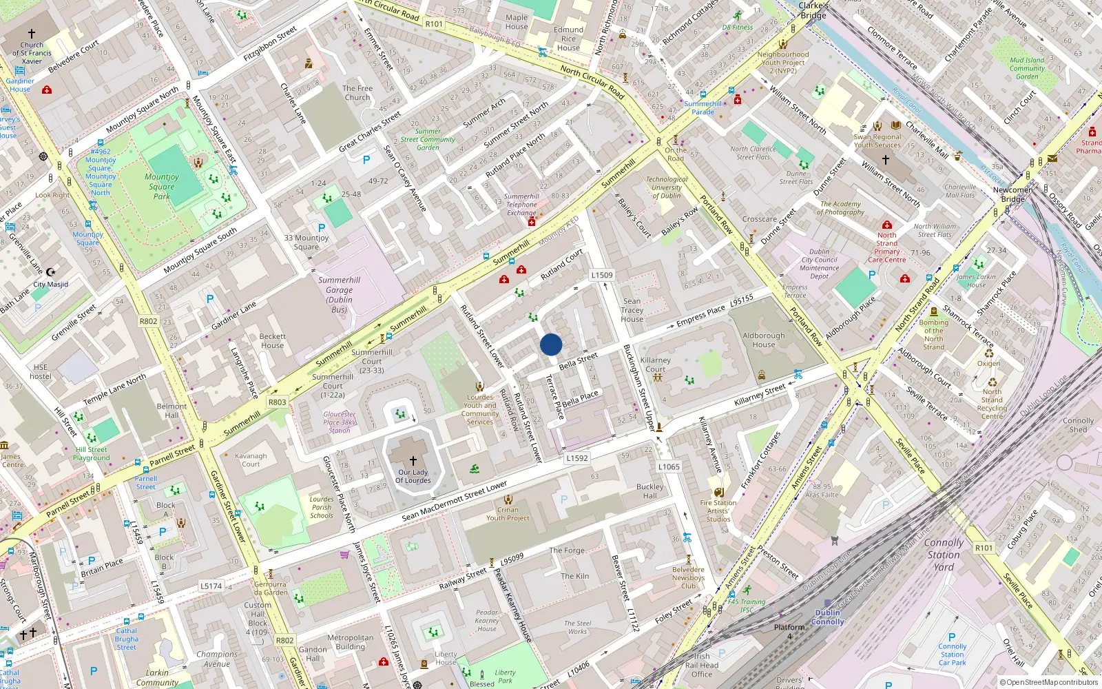 Overhead map showing the location of 21 Rutland Cottages, Dublin 1, Dublin