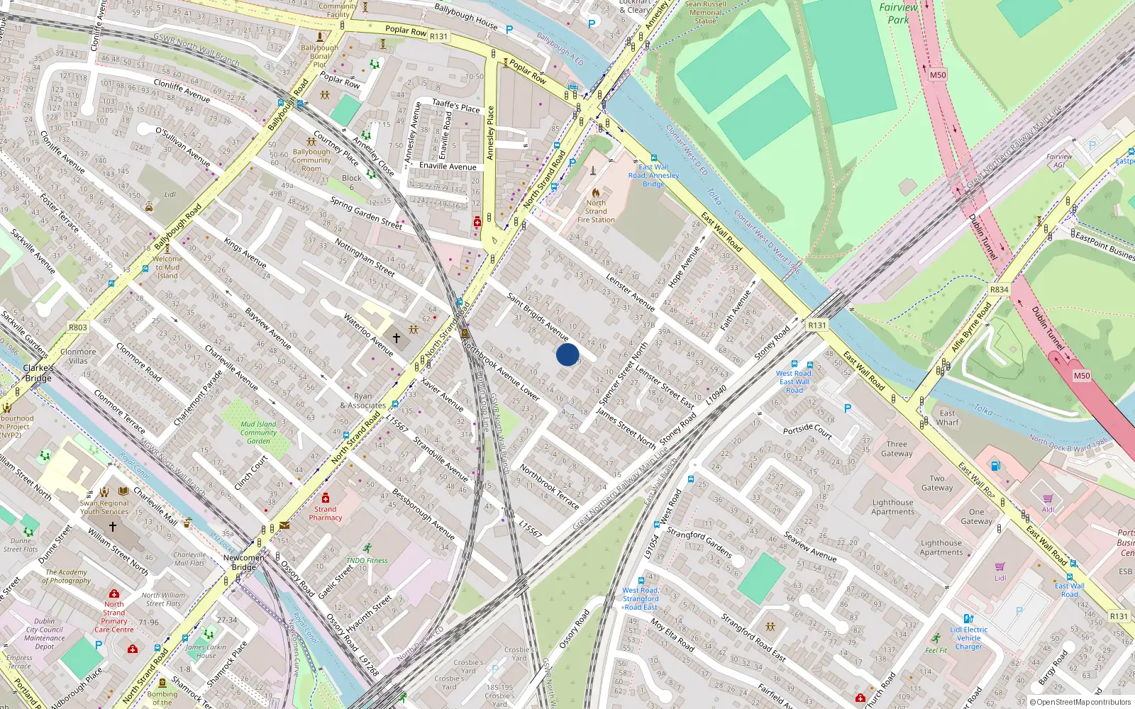 Overhead map showing the location of 21 Saint Brigids Avenue, North Strand, Dublin 3