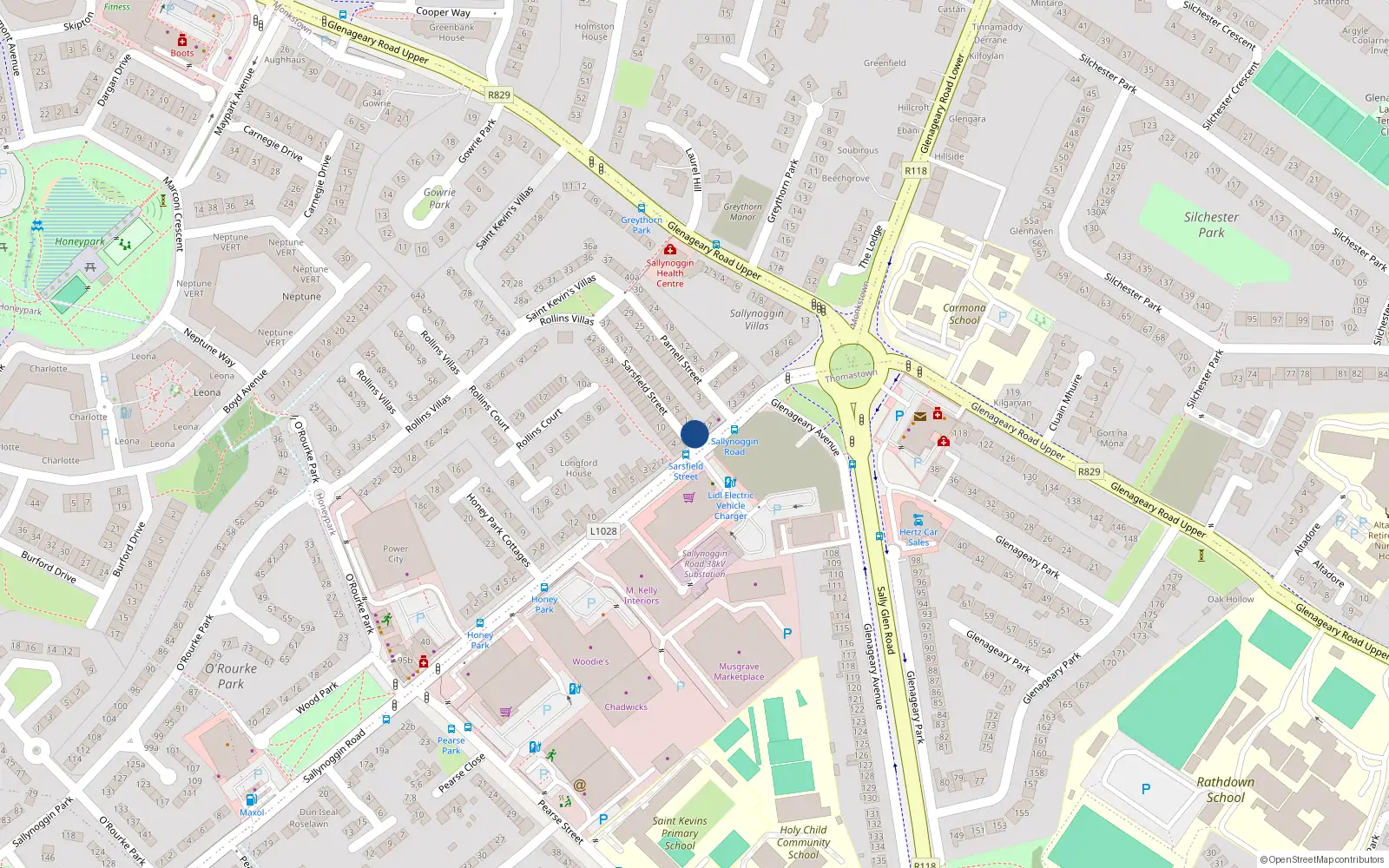 Overhead map showing the location of 21 Sallynoggin Road Lower, Glenageary, Dublin
