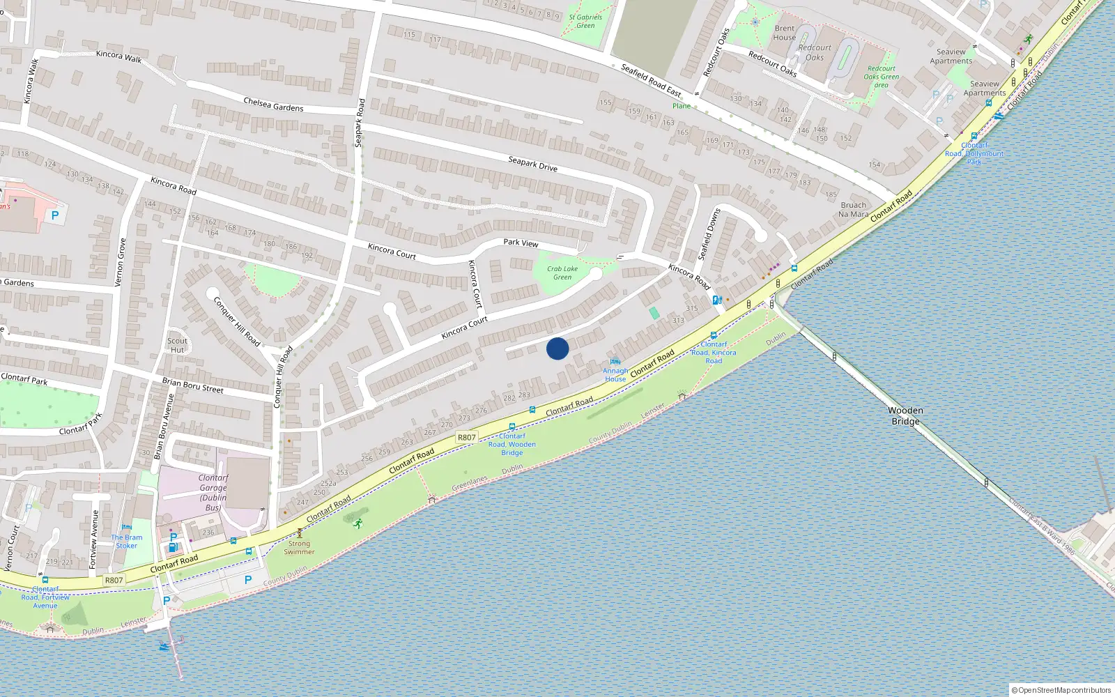 Overhead map showing the location of 21 Seafield Close, Dublin 3