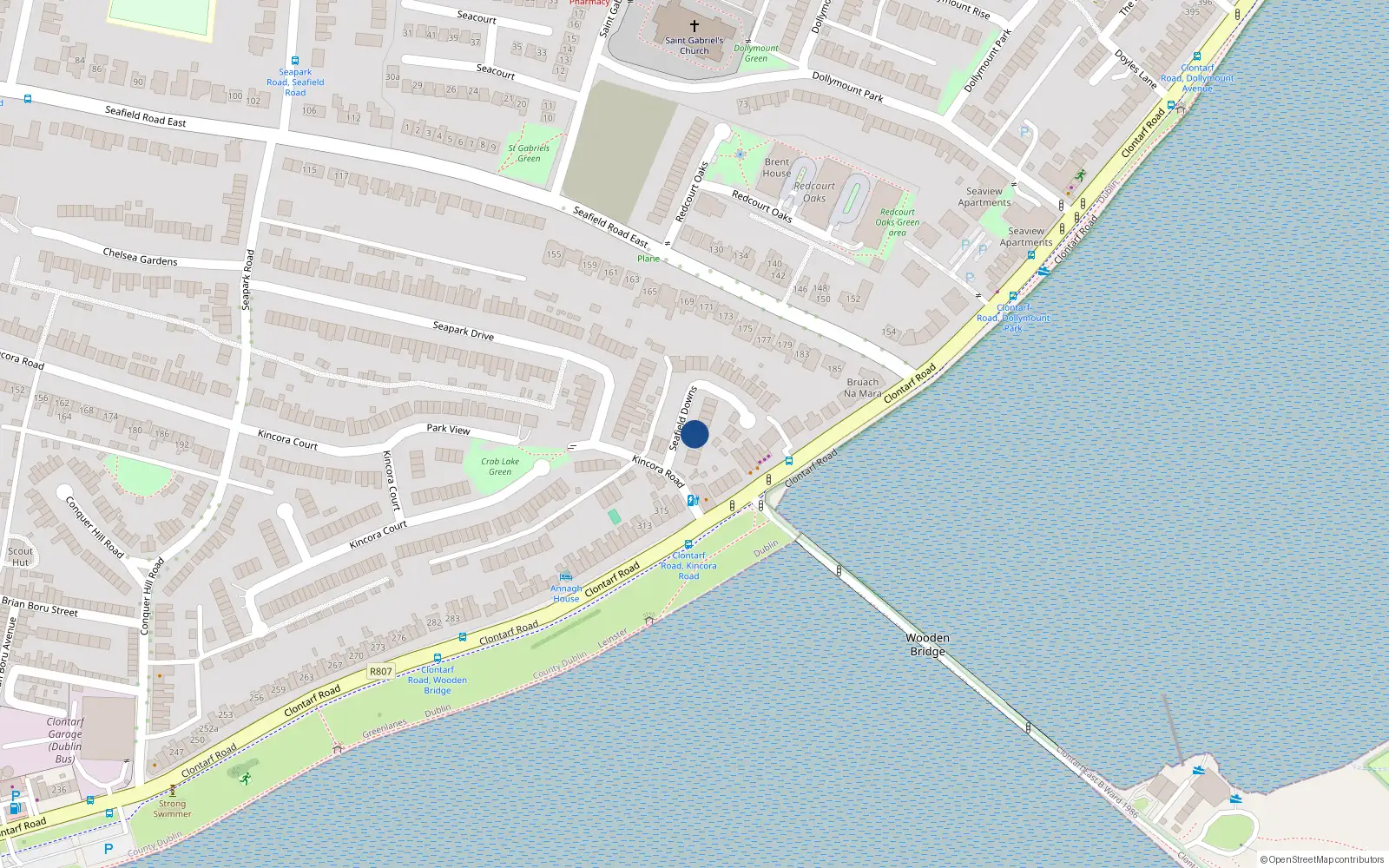 Overhead map showing the location of 21 Seafield Downs, Clontarf, Dublin 3