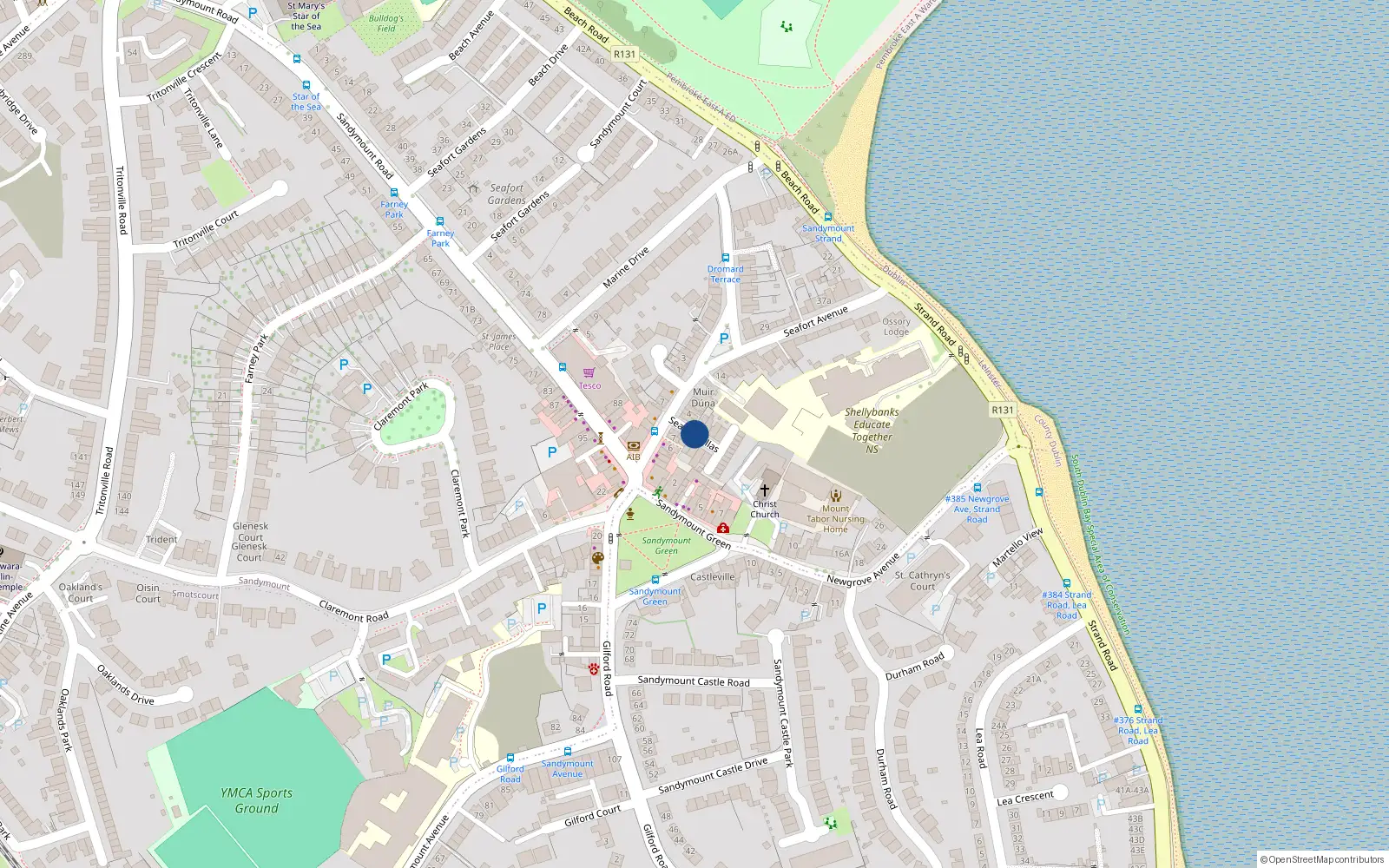 Overhead map showing the location of 21 Seafort Villas, Sandymount