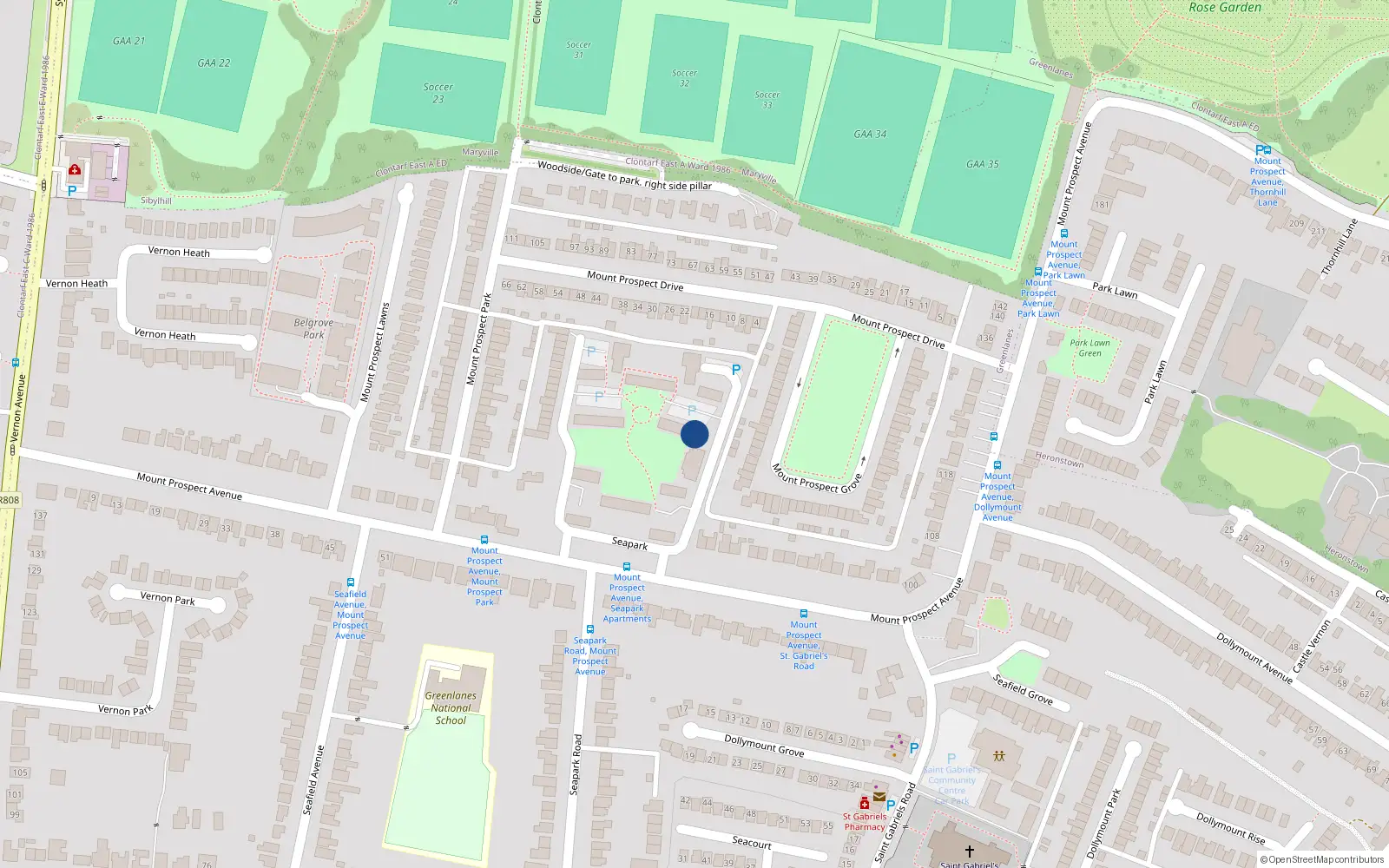 Overhead map showing the location of 21 Seapark, Mount Prospect Avenue, Clontarf Dublin 3