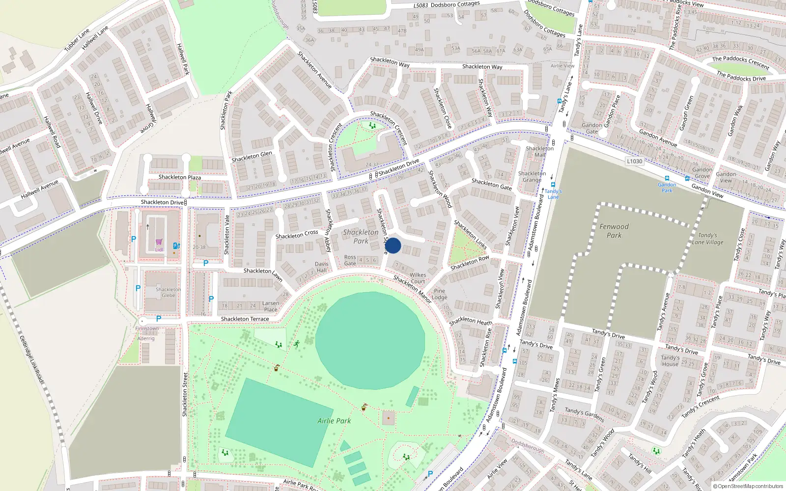 Overhead map showing the location of 21 Shackleton Square, Lucan
