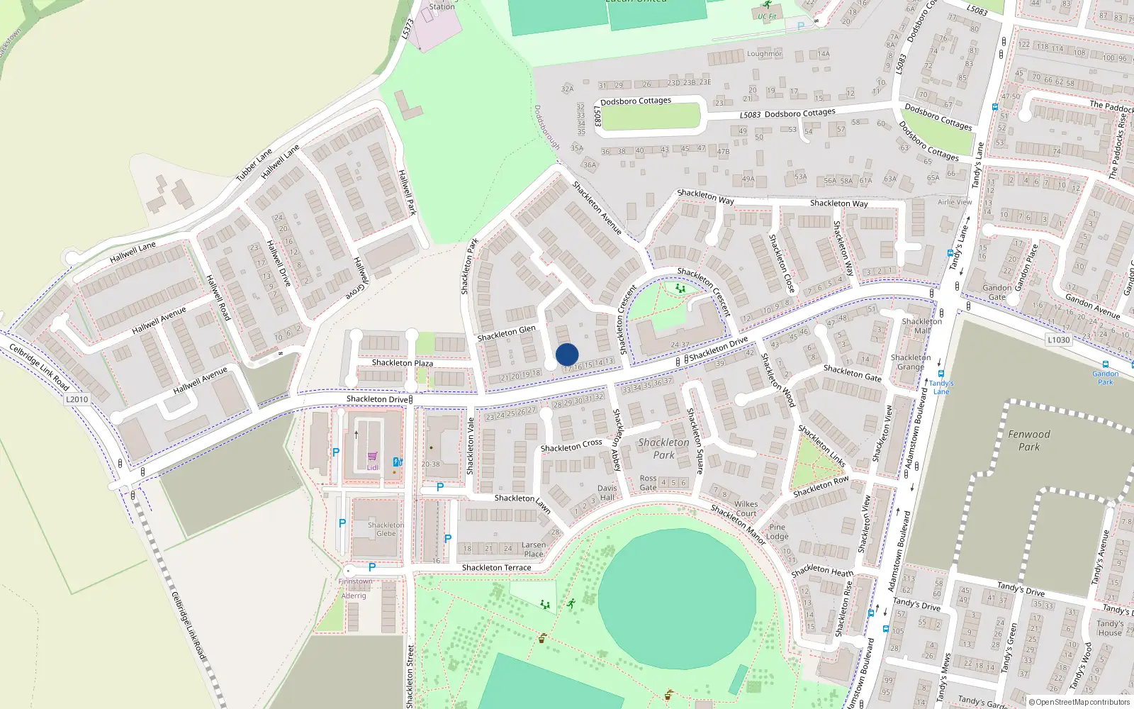 Overhead map showing the location of 21 Shackleton Glen, Lucan