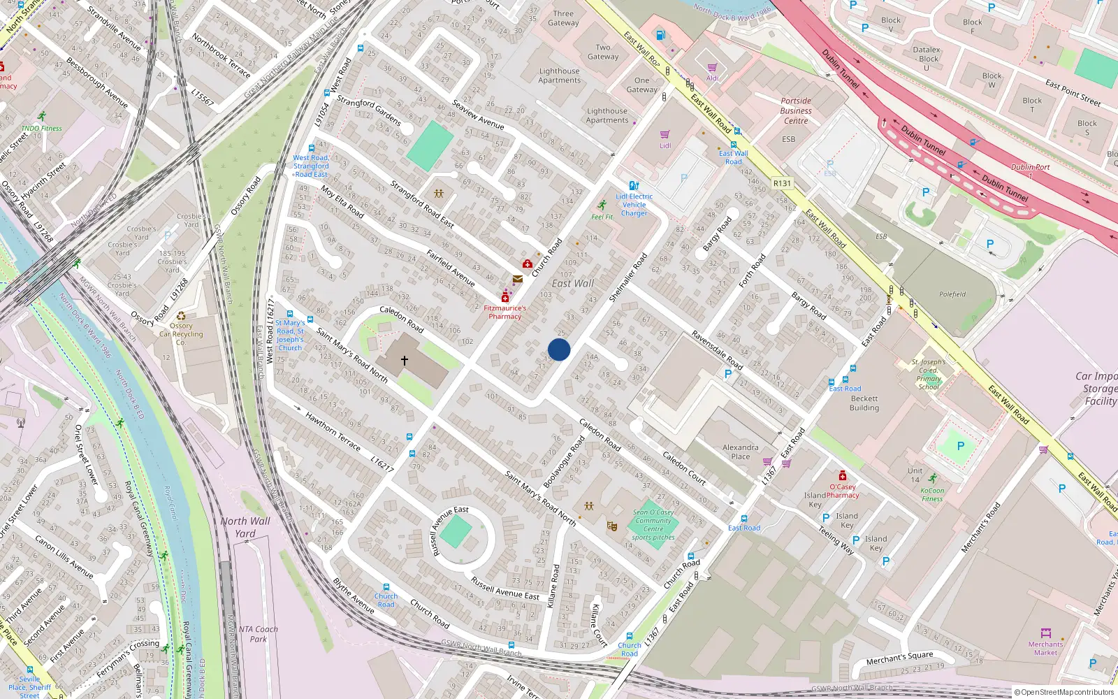 Overhead map showing the location of 21 Shelmalier Road, Dublin 3