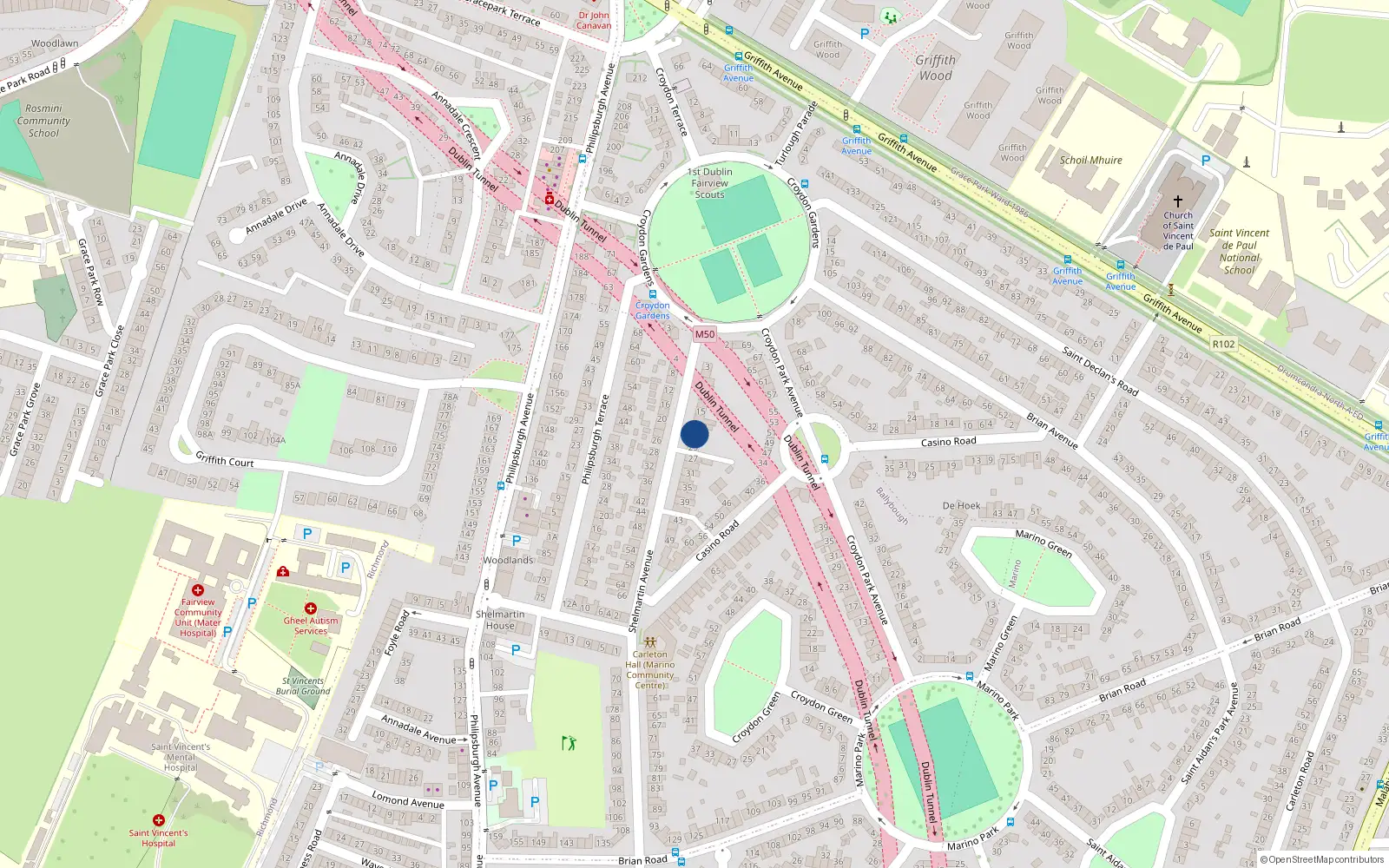 Overhead map showing the location of 21 Shelmartin Avenue, Dublin 3