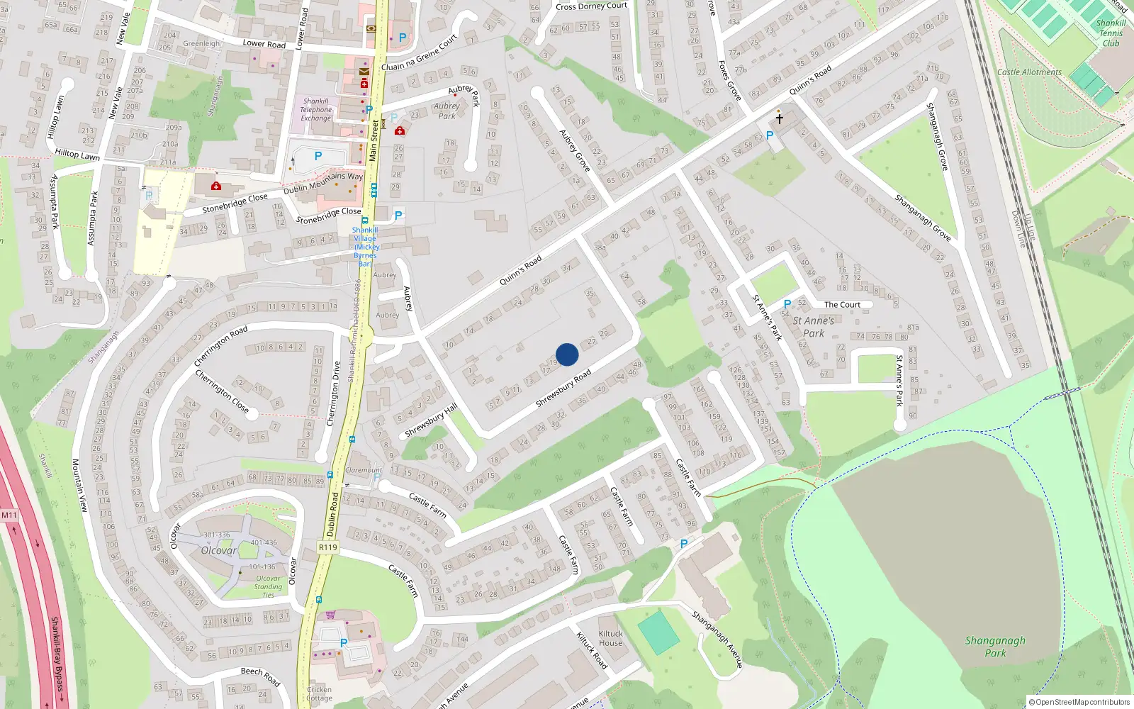 Overhead map showing the location of 21 Shrewsbury Road, Shankill