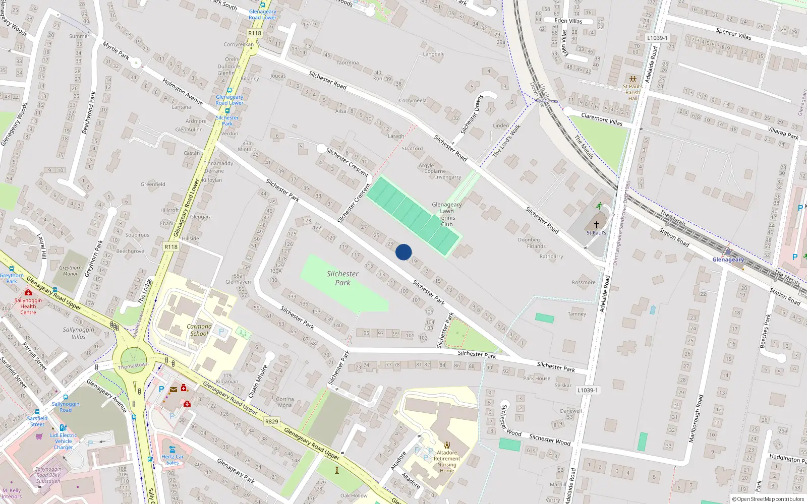 Overhead map showing the location of 21 Silchester Park, Dublin