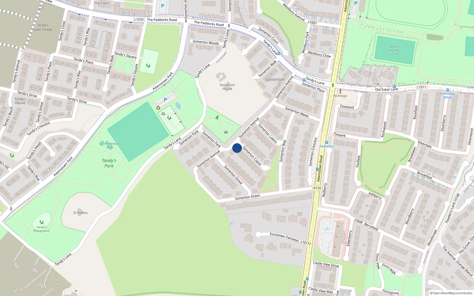 Overhead map showing the location of 21 Somerton Avenue, Lucan