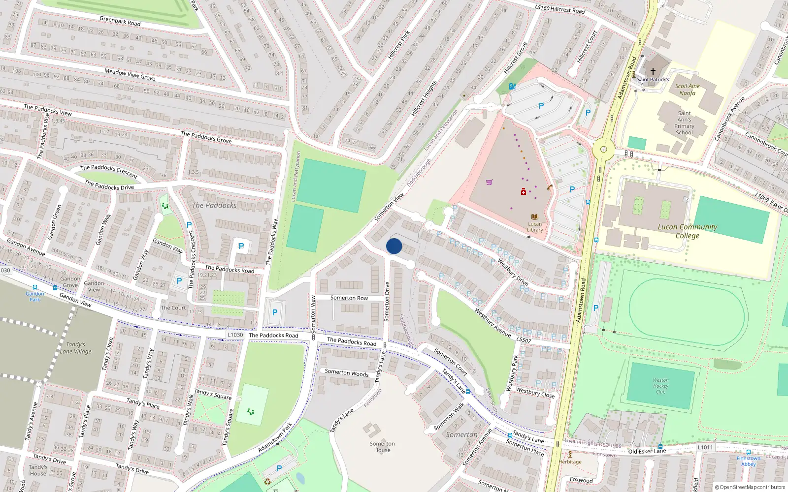 Overhead map showing the location of 21 Somerton Drive, Lucan