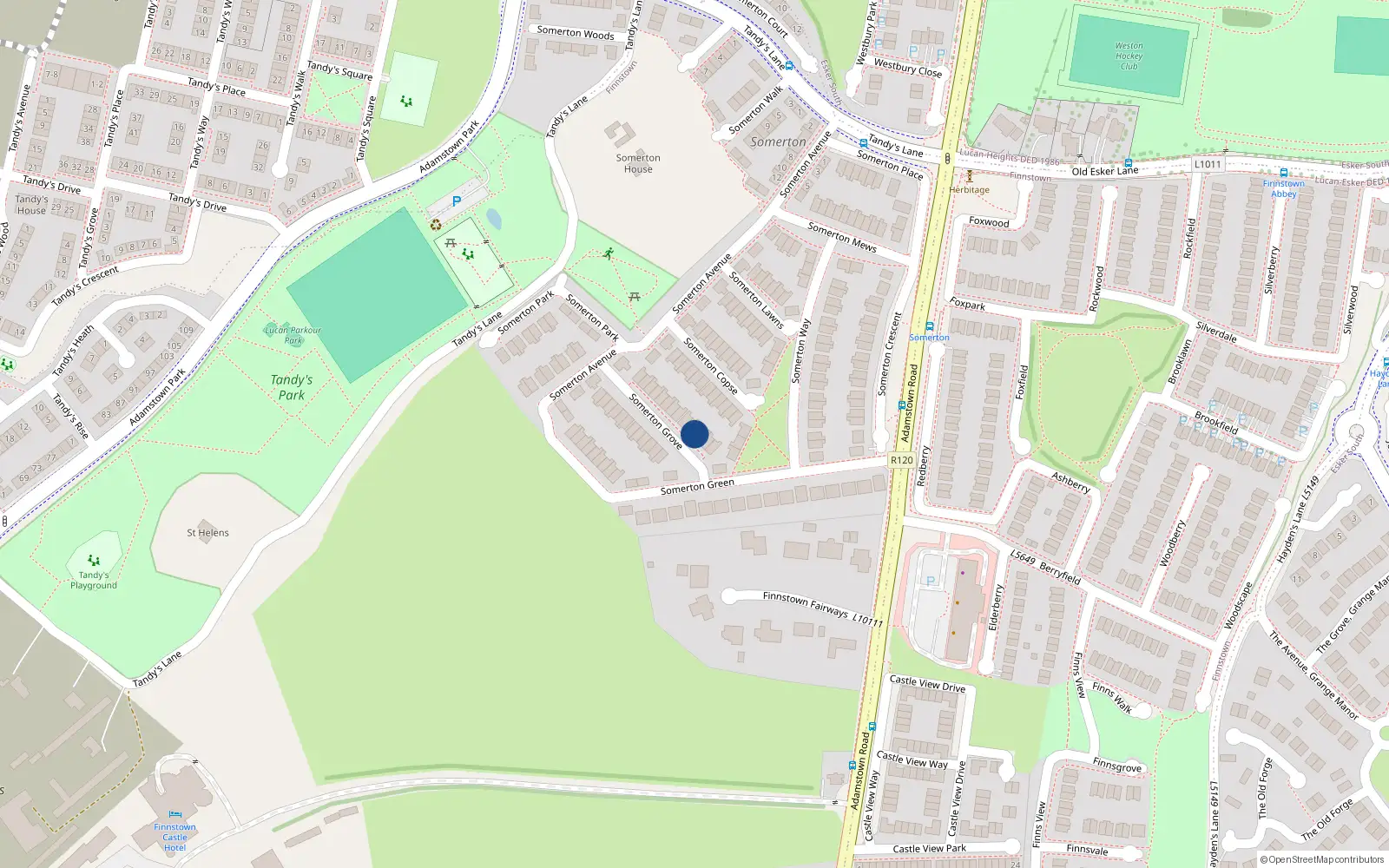 Overhead map showing the location of 21 Somerton Grove, Lucan