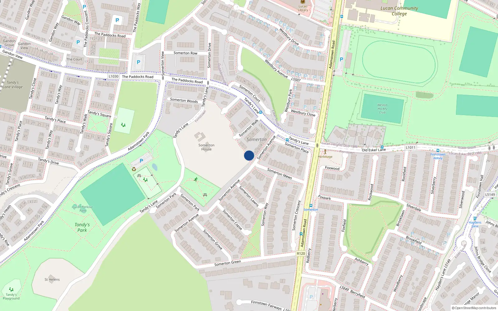 Overhead map showing the location of 21 Somerton Walk, Lucan
