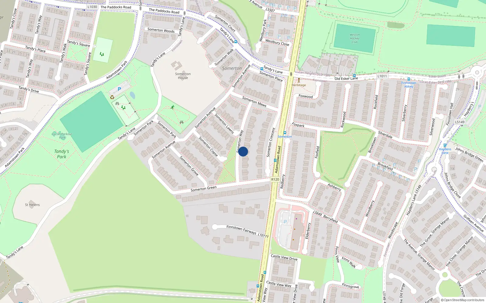 Overhead map showing the location of 21 Somerton Way, Finnstown