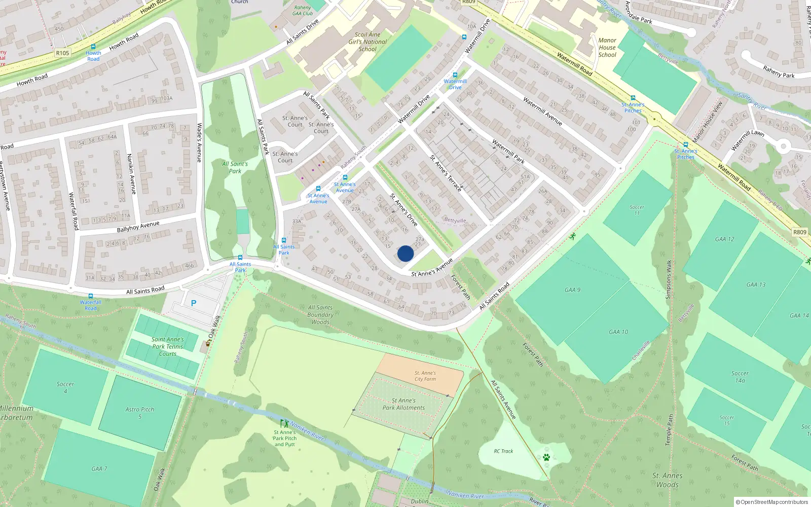 Overhead map showing the location of 21 St Annes Avenue, Raheny