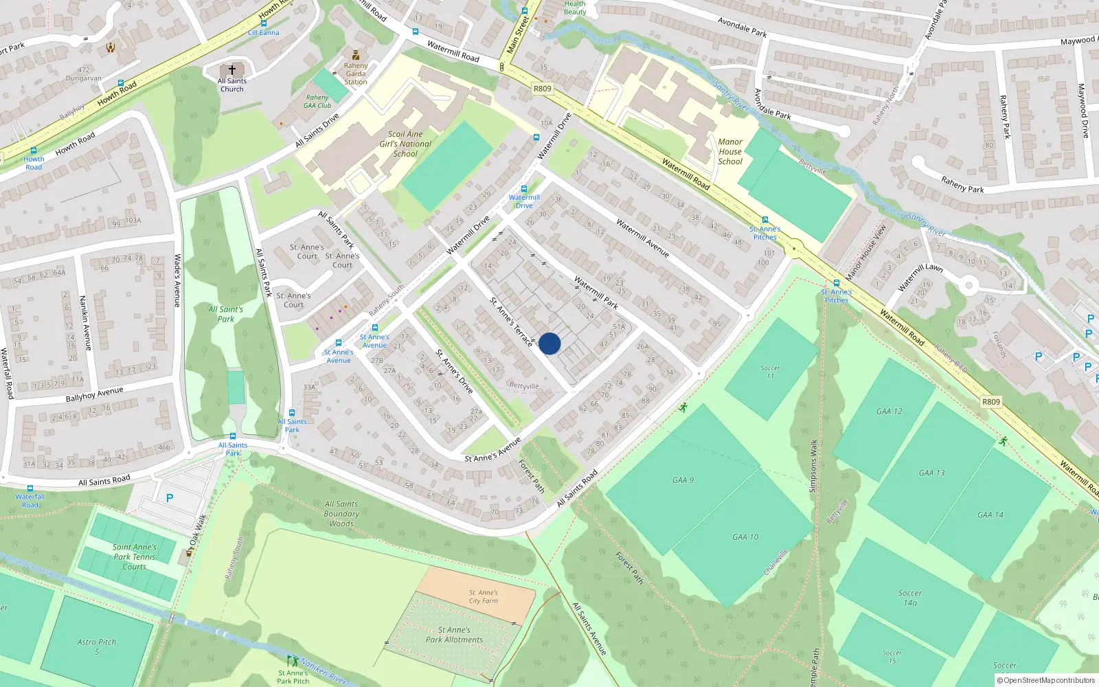 Overhead map showing the location of 21 St Annes Terrace, Raheny, Dublin 5