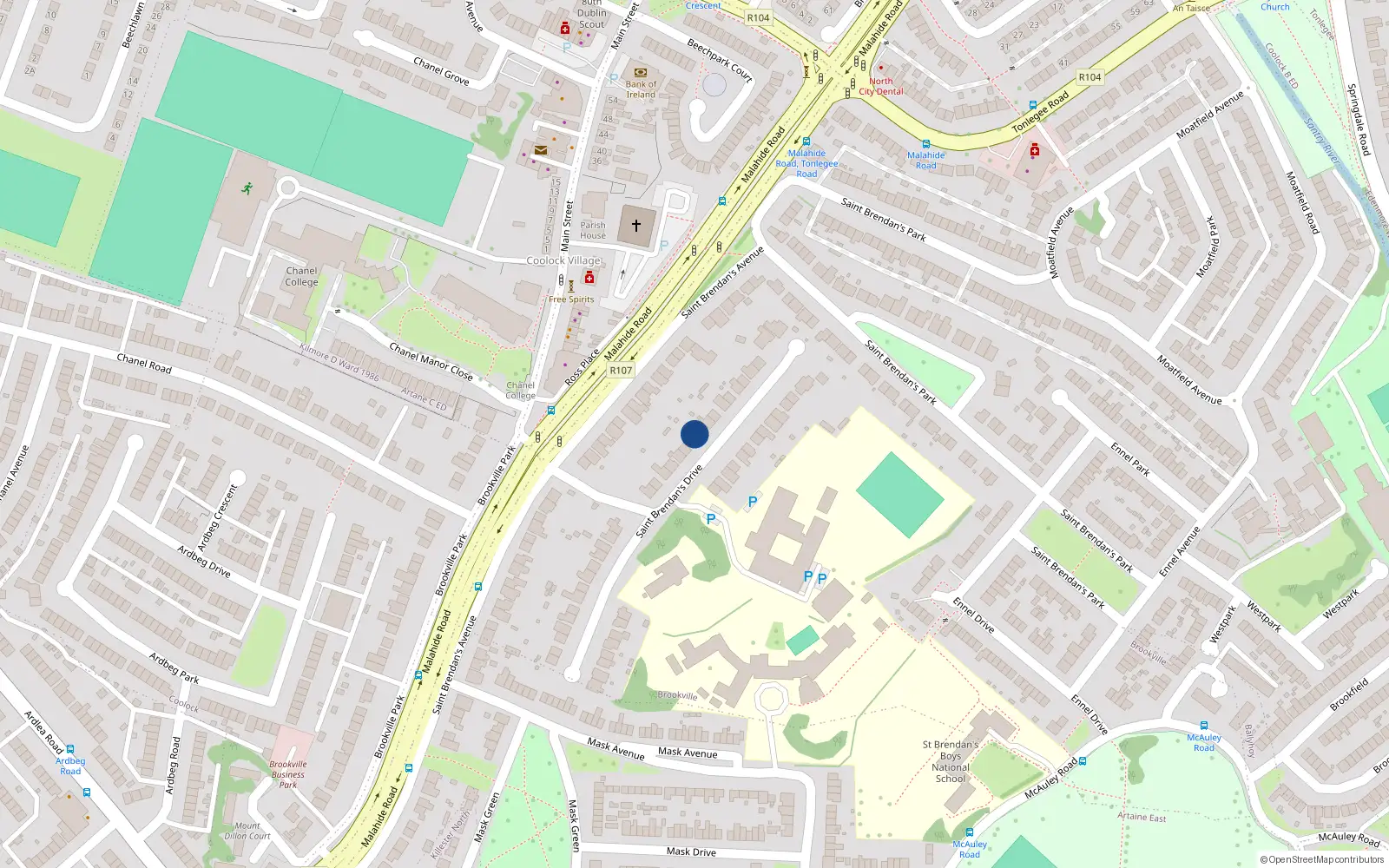 Overhead map showing the location of 21 St Brendans Drive, Coolock, Dublin 5