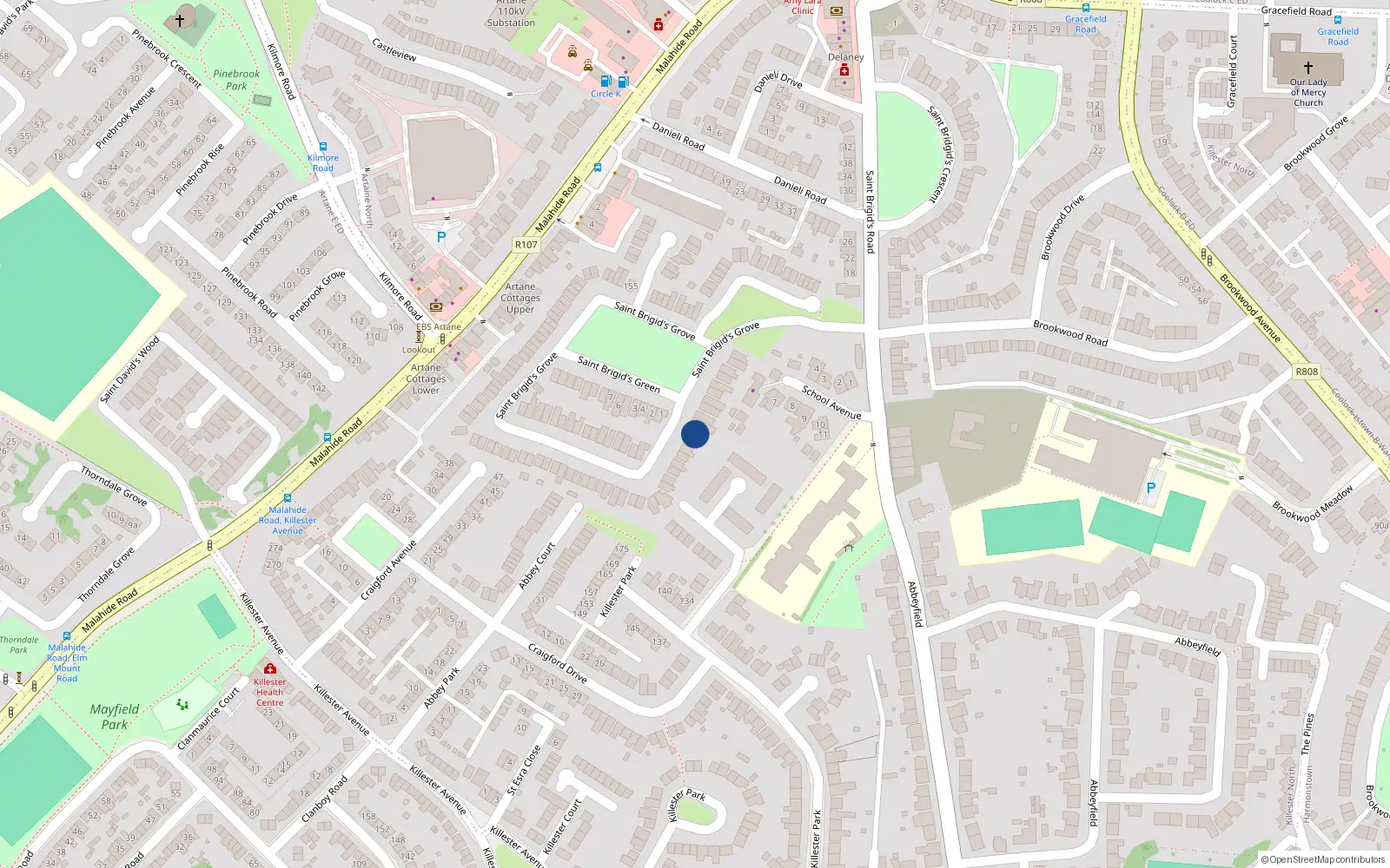 Overhead map showing the location of 21 Saint Brigid's Grove, Dublin 5