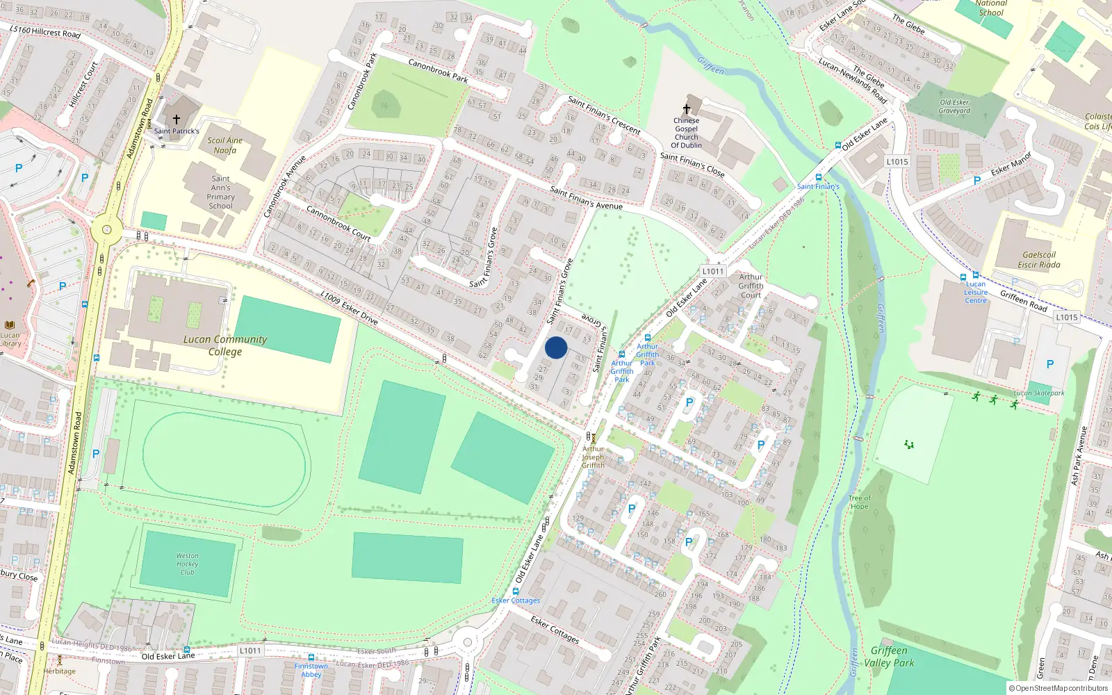 Overhead map showing the location of 21 St Finnians Green, Lucan, Co. Dublin