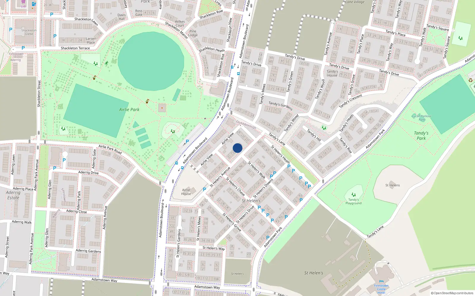 Overhead map showing the location of 21 Saint Helen's Avenue, Lucan