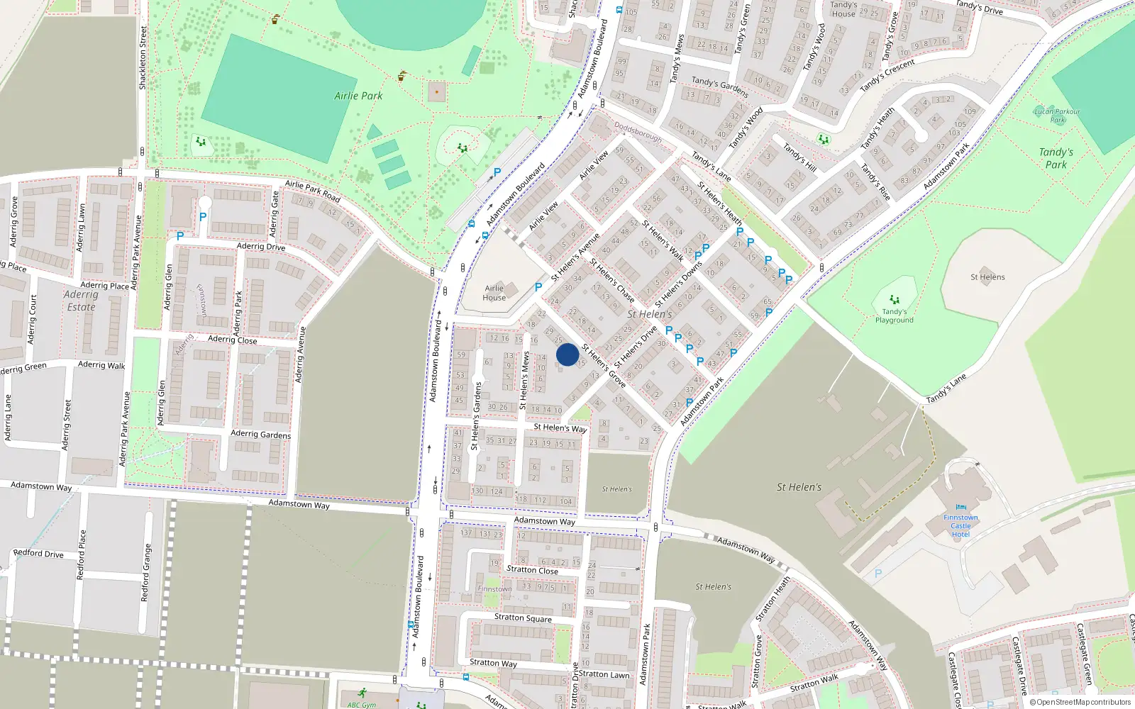 Overhead map showing the location of 21 Saint Helen's Grove, Lucan