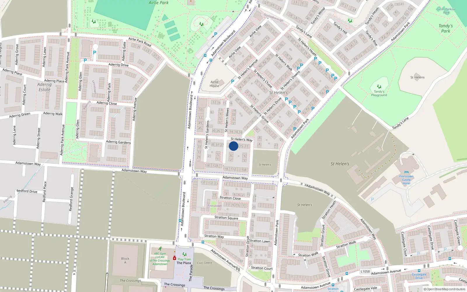 Overhead map showing the location of 21 Saint Helens Way, Lucan
