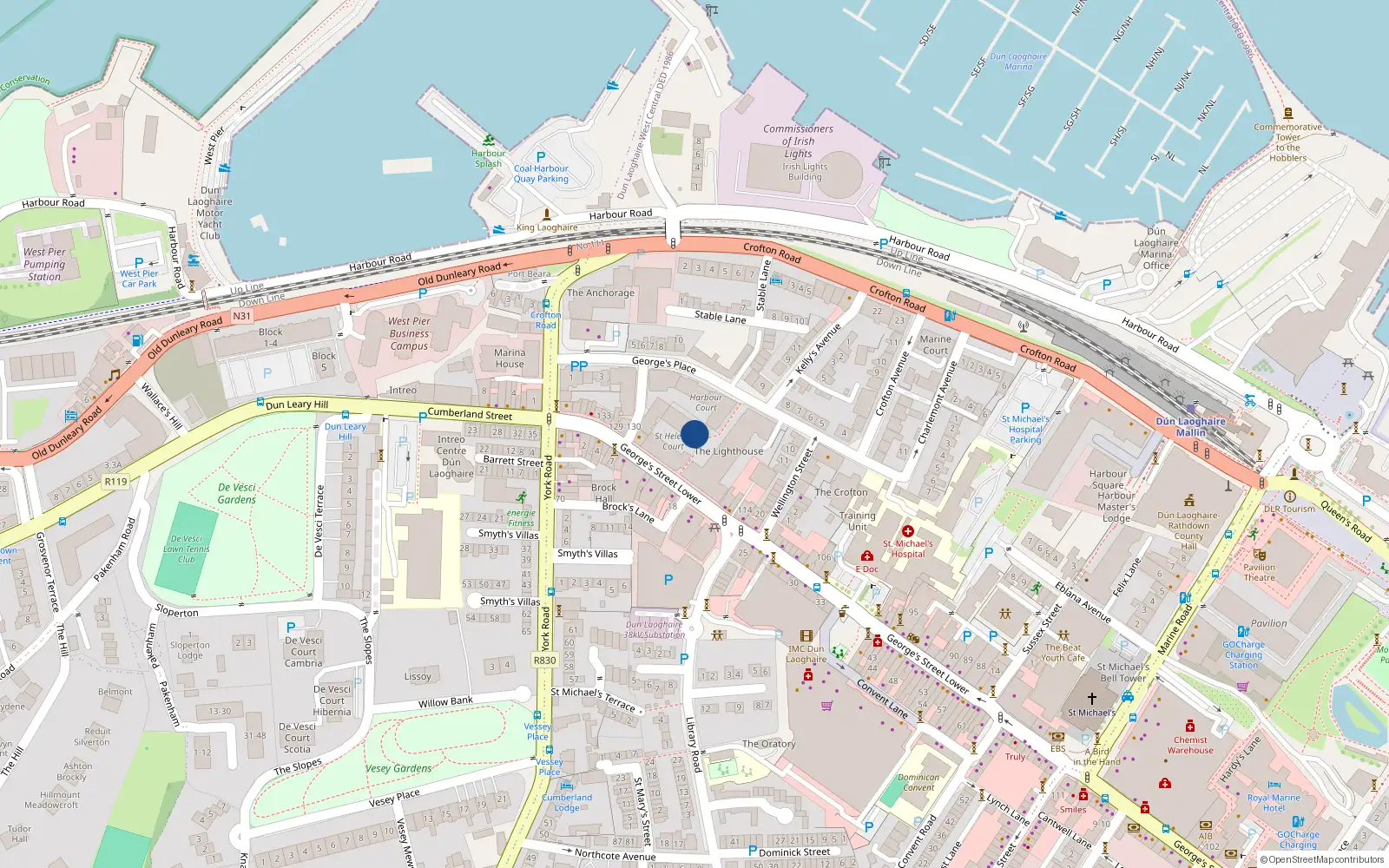 Overhead map showing the location of 21 St Helens Court, Lower Georges St, Dun Laoghaire