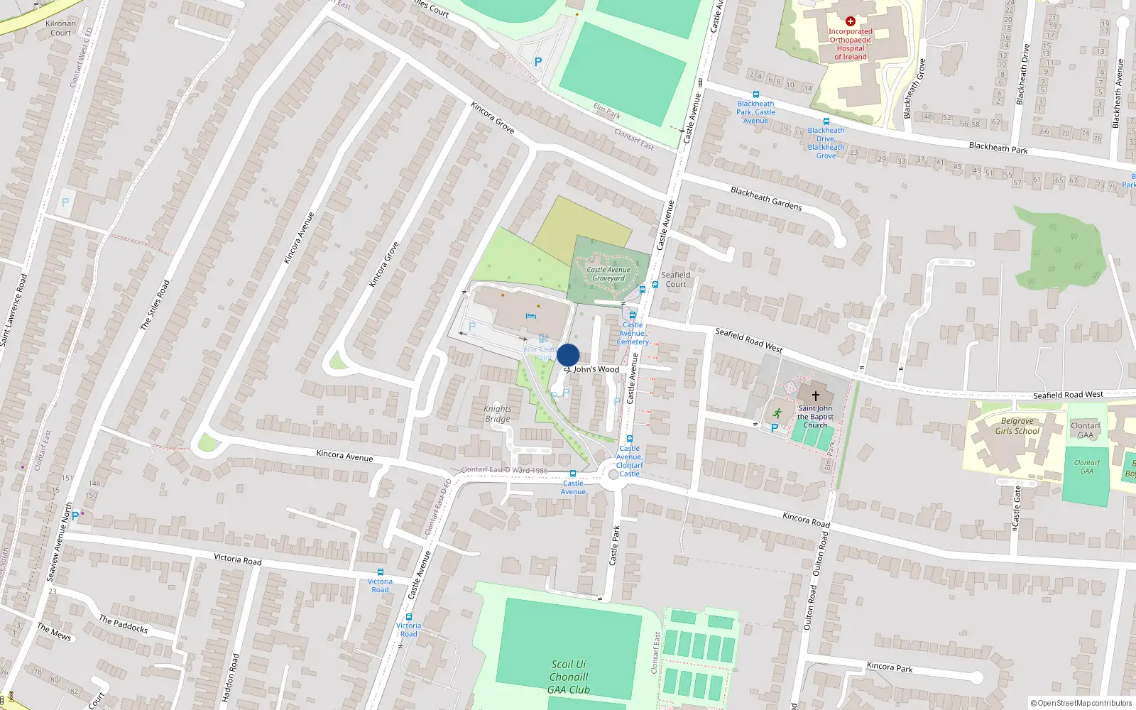Overhead map showing the location of 21 St Johns Wood, Clontarf, Dublin 3