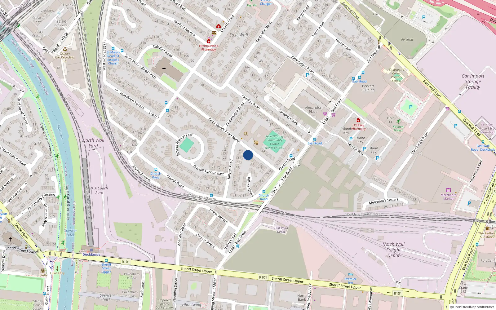 Overhead map showing the location of 21 St Marys Road Nth, East Wall, Dublin 3