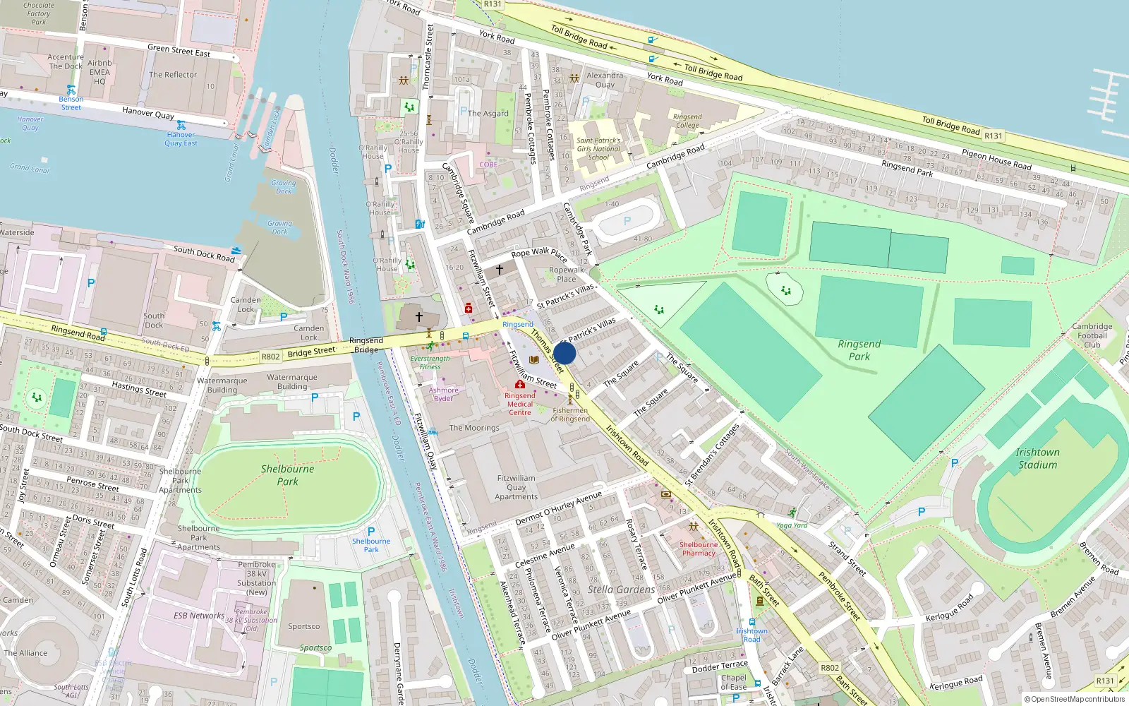 Overhead map showing the location of 21 St Patrick's Villas, Ringsend