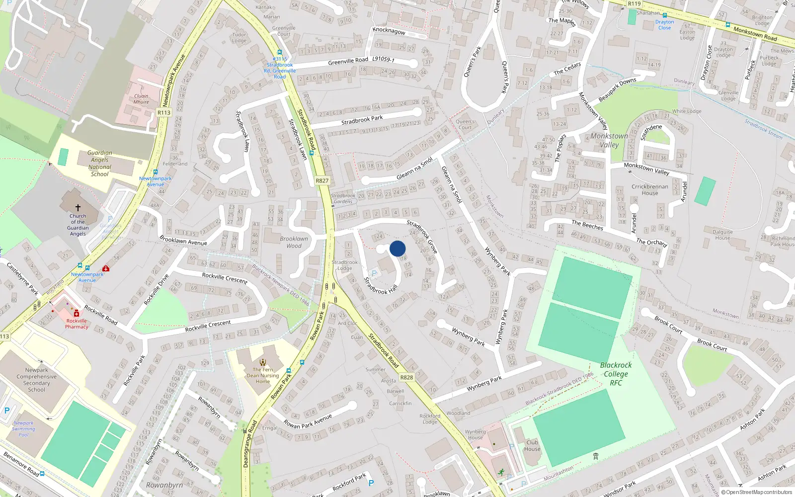 Overhead map showing the location of 21 Stradbrook Hall, Blackrock