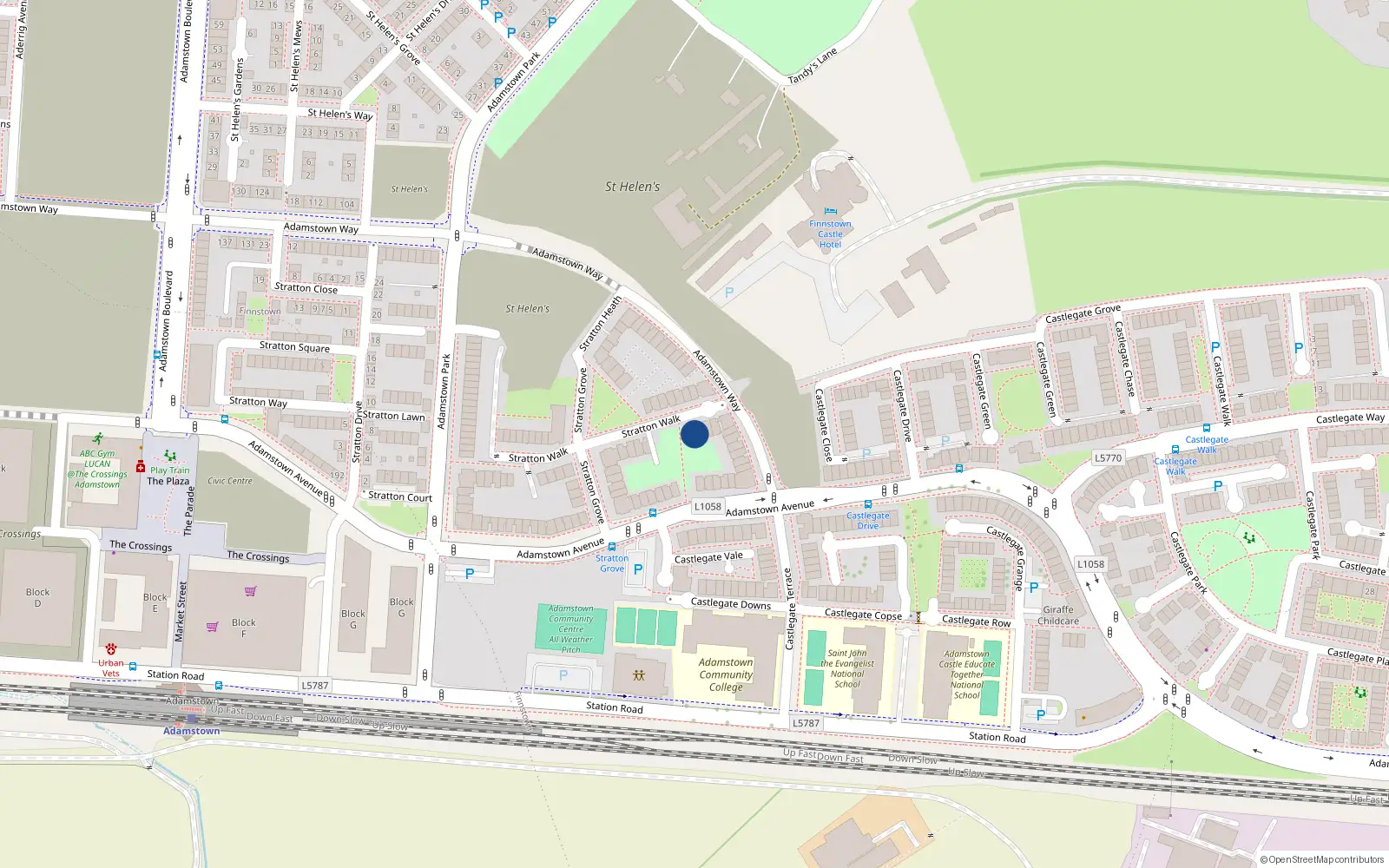 Overhead map showing the location of 21 Stratton Walk, Adamstown, Lucan