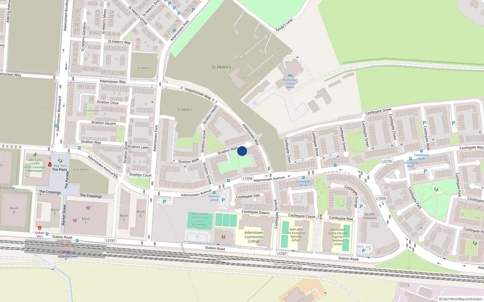 Overhead map showing the location of 21 Stratton Walk, Lucan