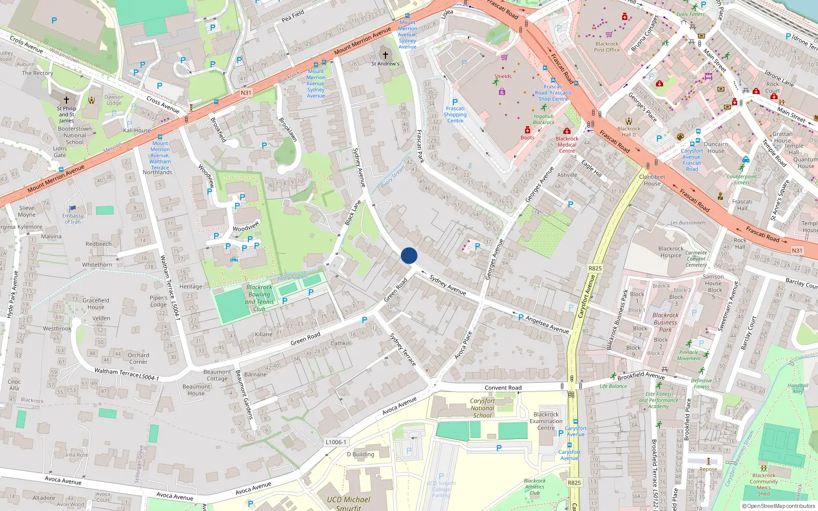 Overhead map showing the location of 21 Sydney Avenue, Co Dublin