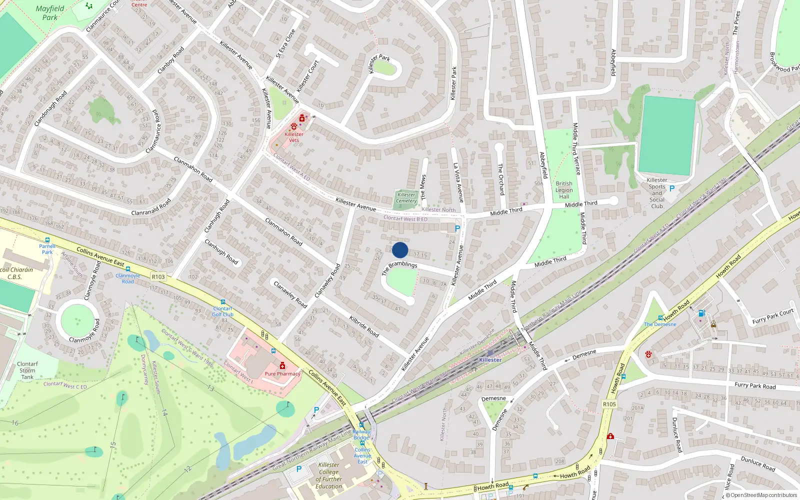 Overhead map showing the location of 21 The Bramblings, Dublin 5