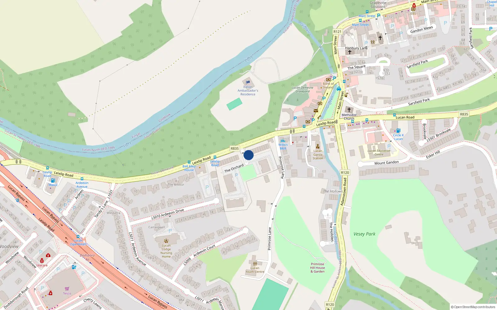 Overhead map showing the location of 21 the Orchard, Leixlip Road, Lucan