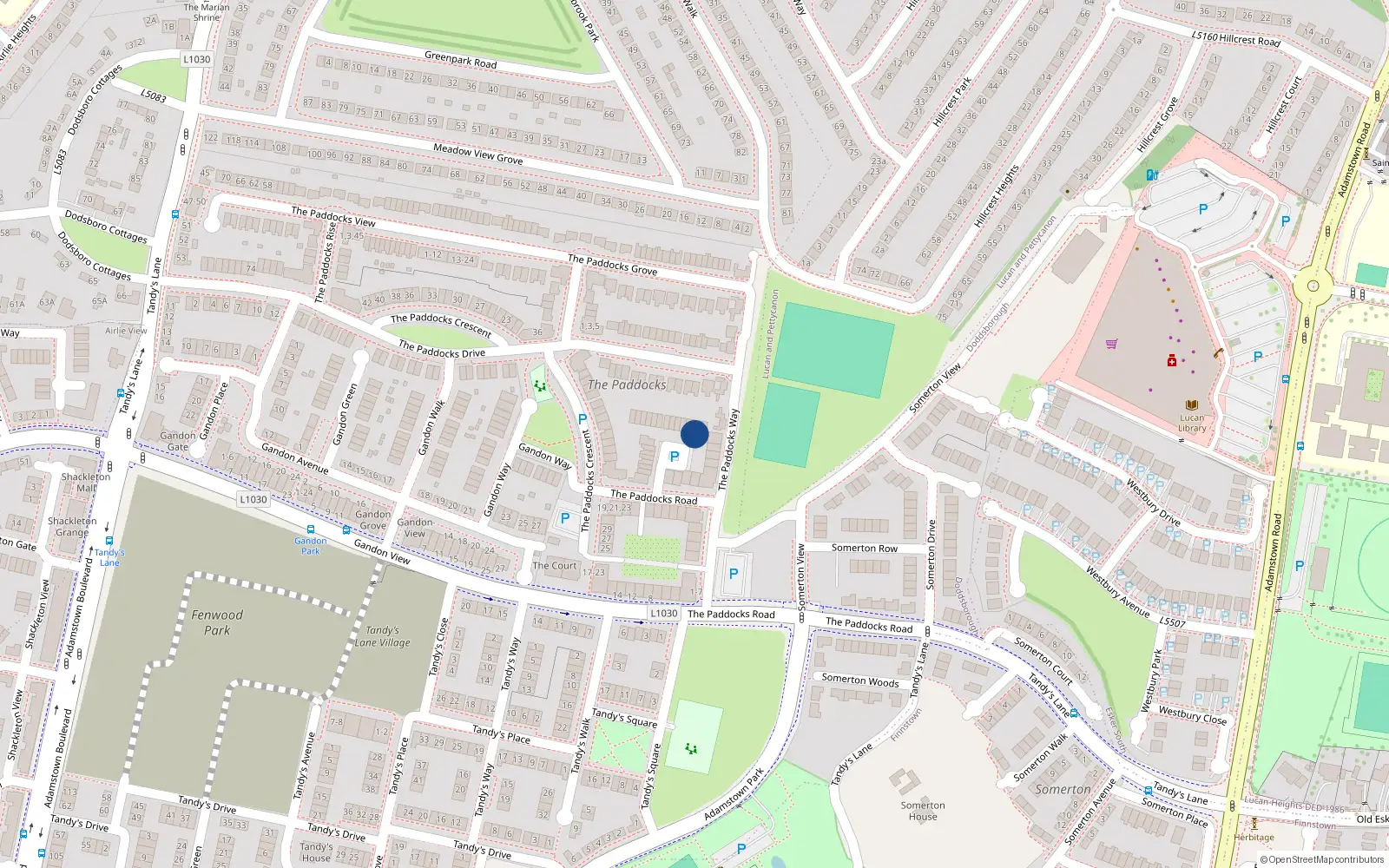Overhead map showing the location of 21 the Paddocks Place, Adamstown, Lucan