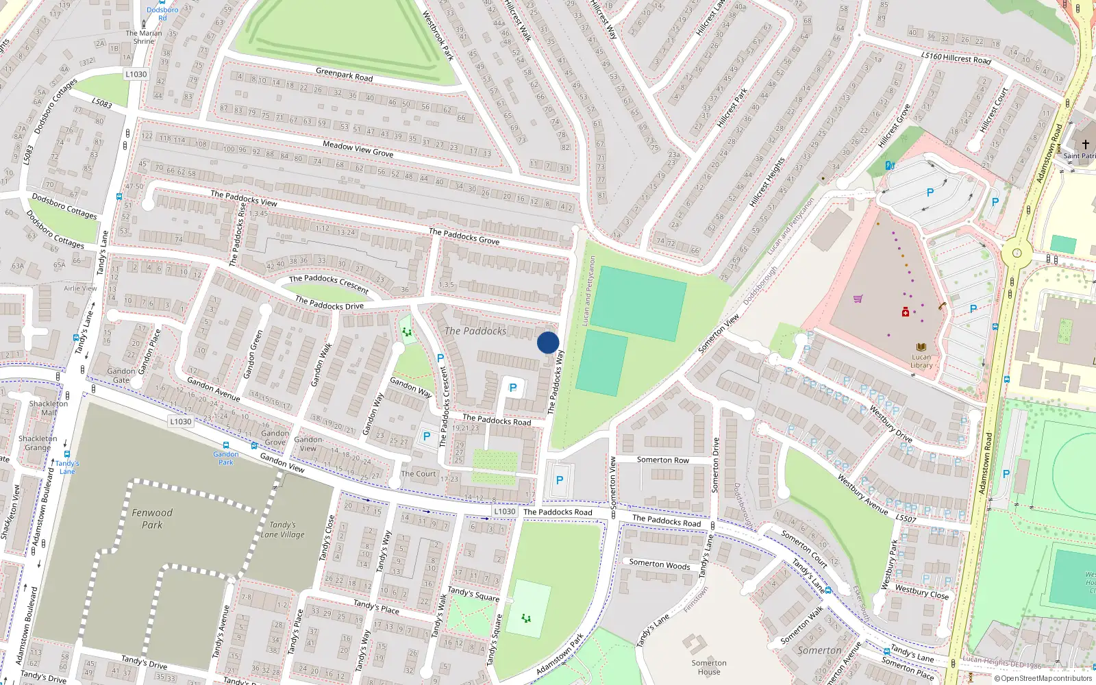 Overhead map showing the location of 21 The Paddocks Way, Lucan