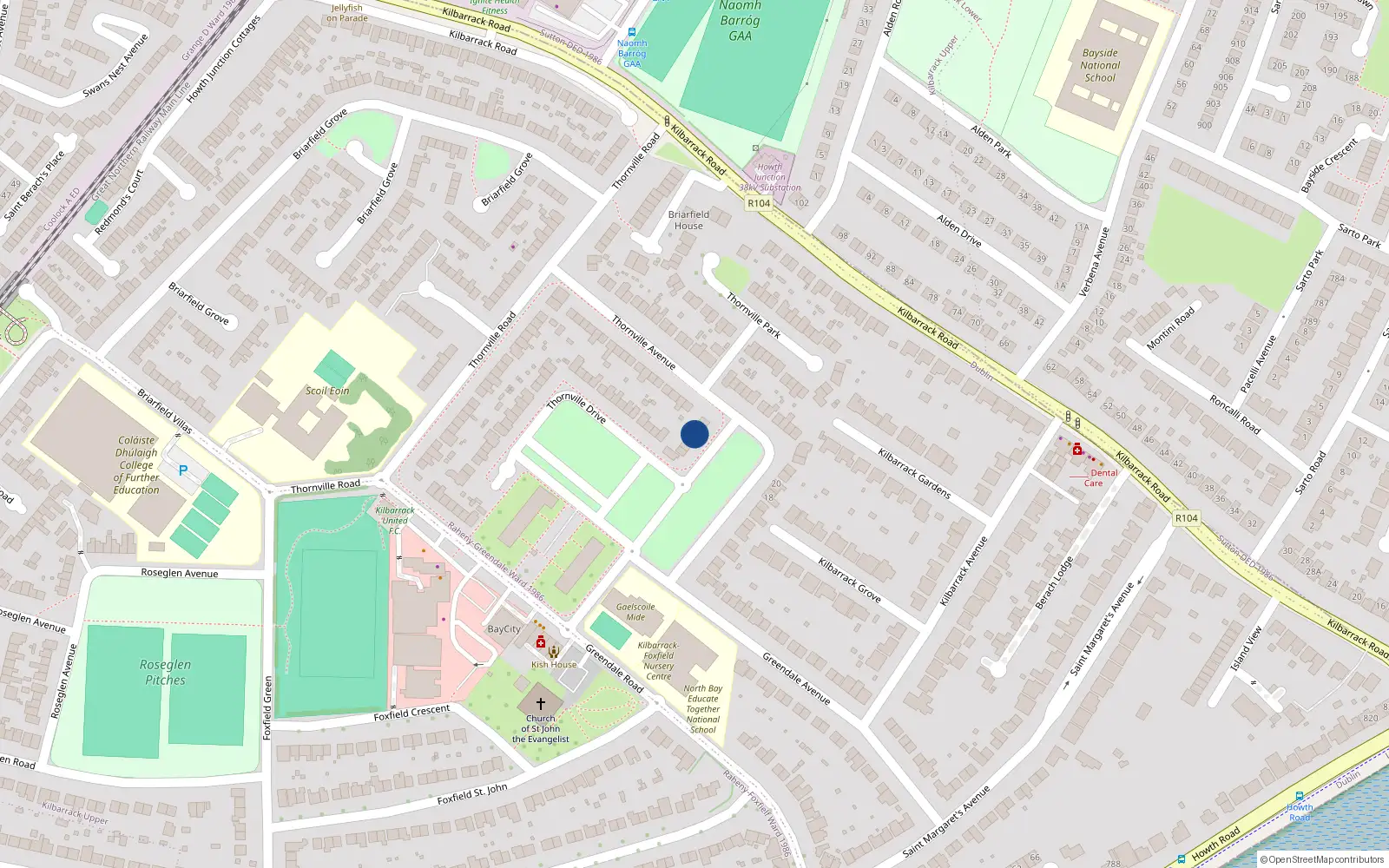 Overhead map showing the location of 21 Thornville Avenue, Kilbarrack, Dublin 5