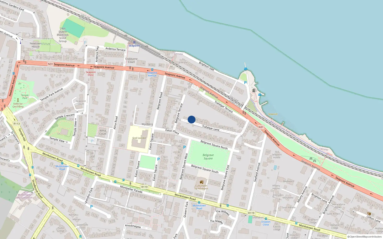Overhead map showing the location of 21 Trafalgar Lane, Dublin