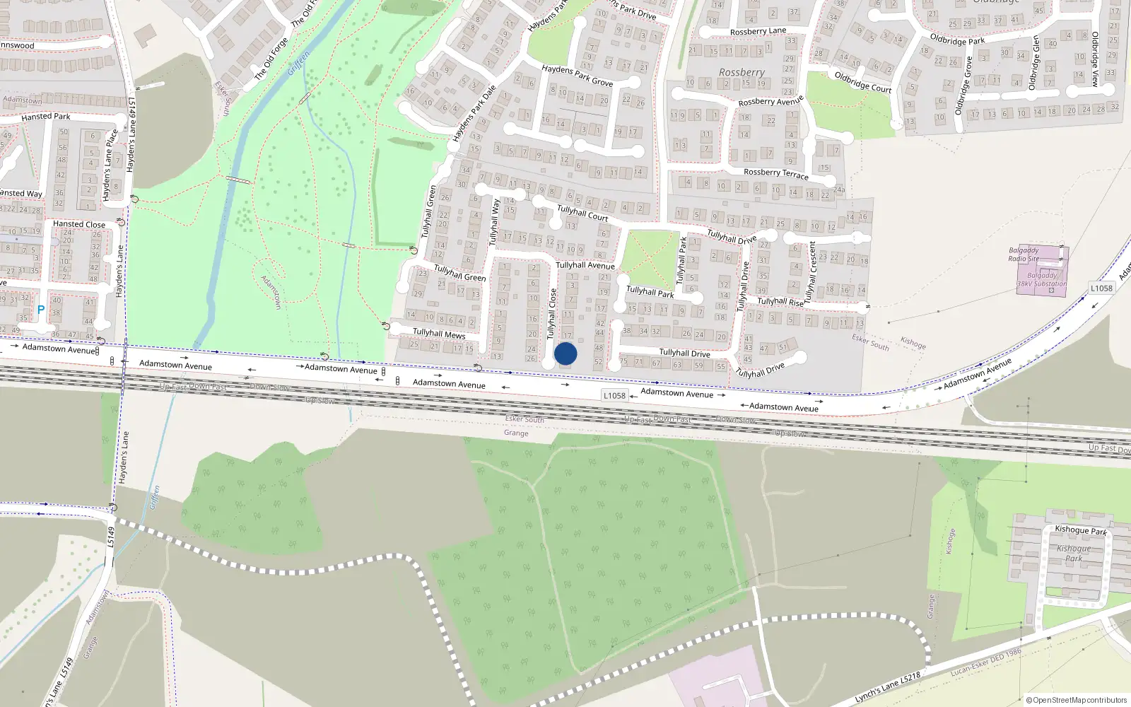 Overhead map showing the location of 21 Tullyhall Close, Lucan