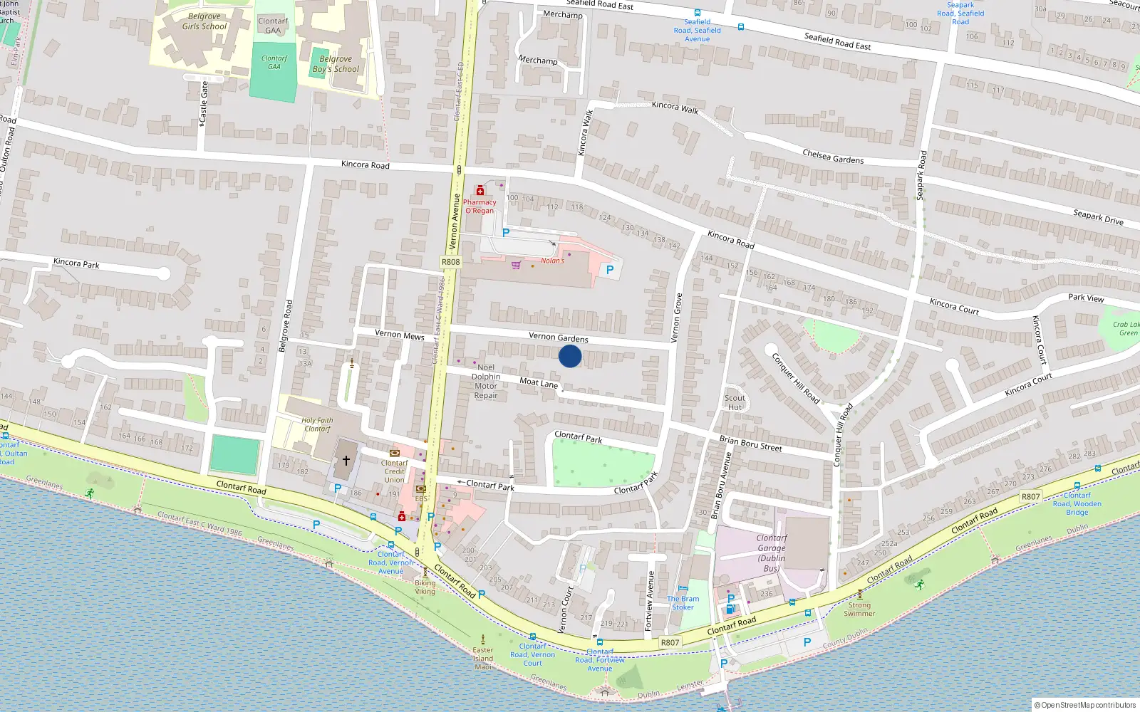 Overhead map showing the location of 21 Vernon Gardens, Dublin 3