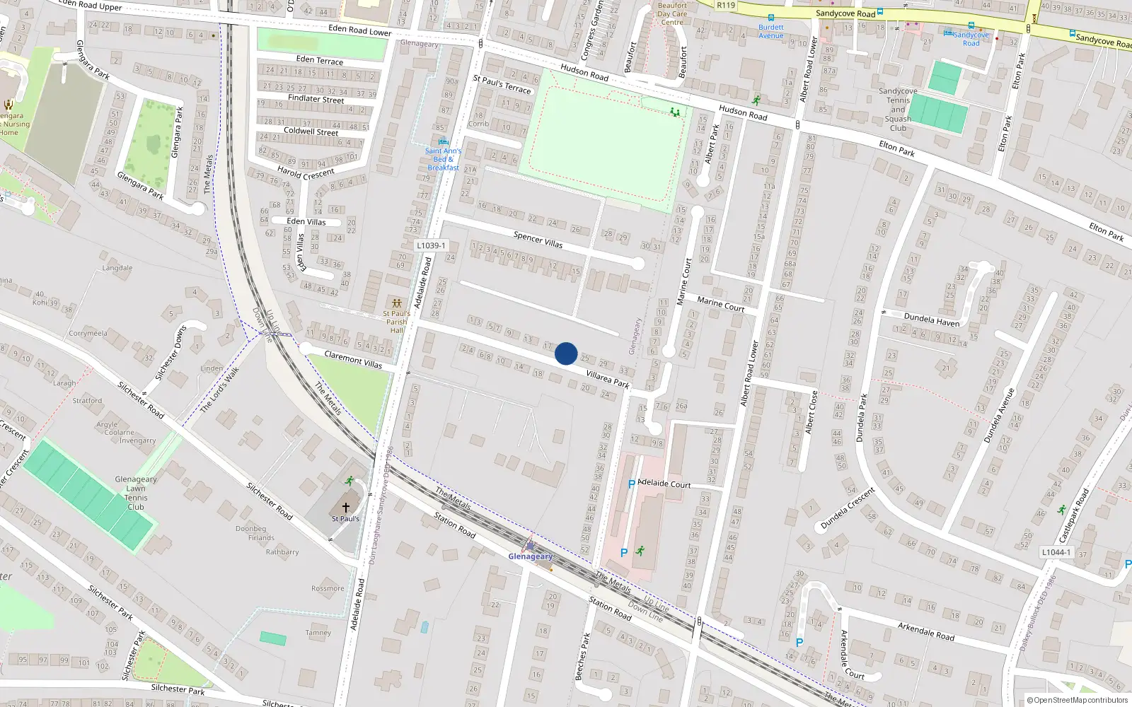Overhead map showing the location of 21 Villarea Park, Glenageary, Dublin