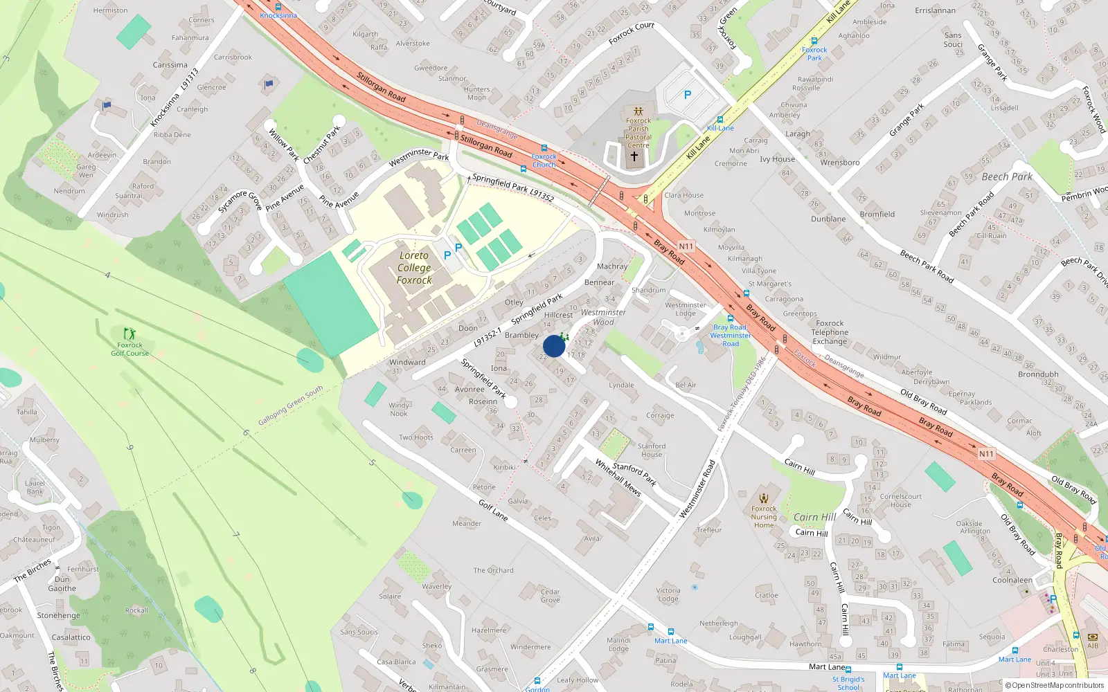 Overhead map showing the location of 21 Westminster Wood, Dublin