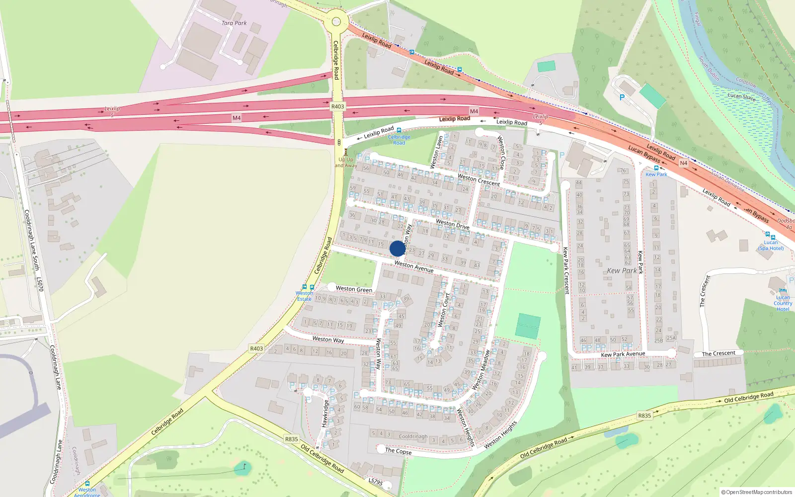 Overhead map showing the location of 21 Weston Avenue, Lucan