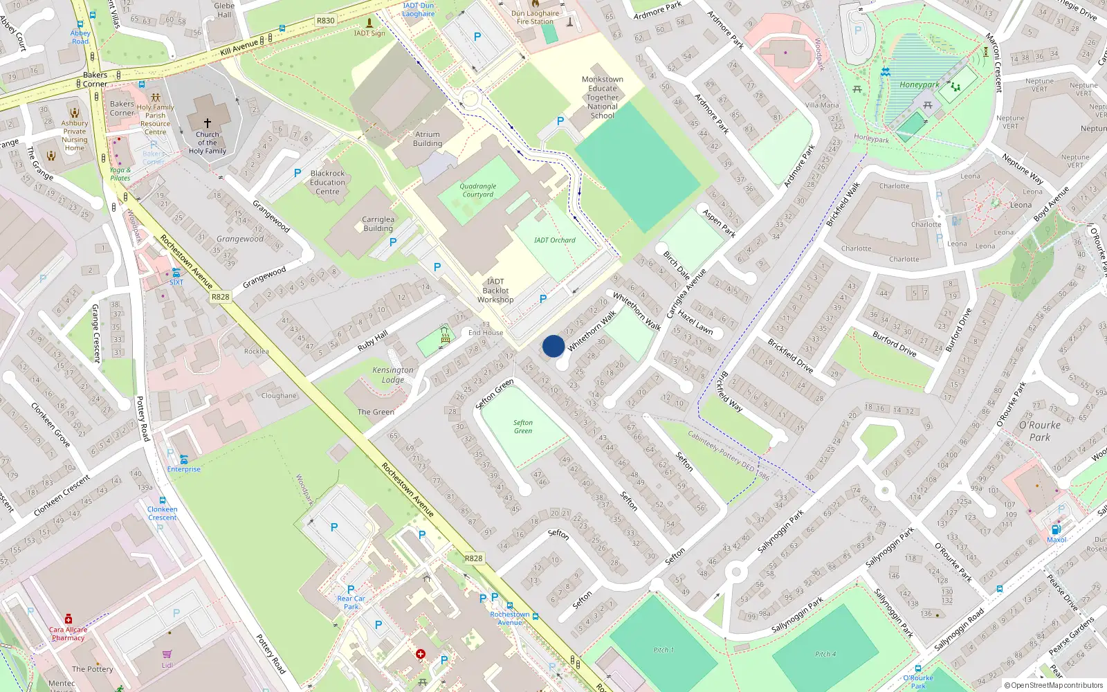 Overhead map showing the location of 21 Whitethorn Walk, Dun Laoghaire